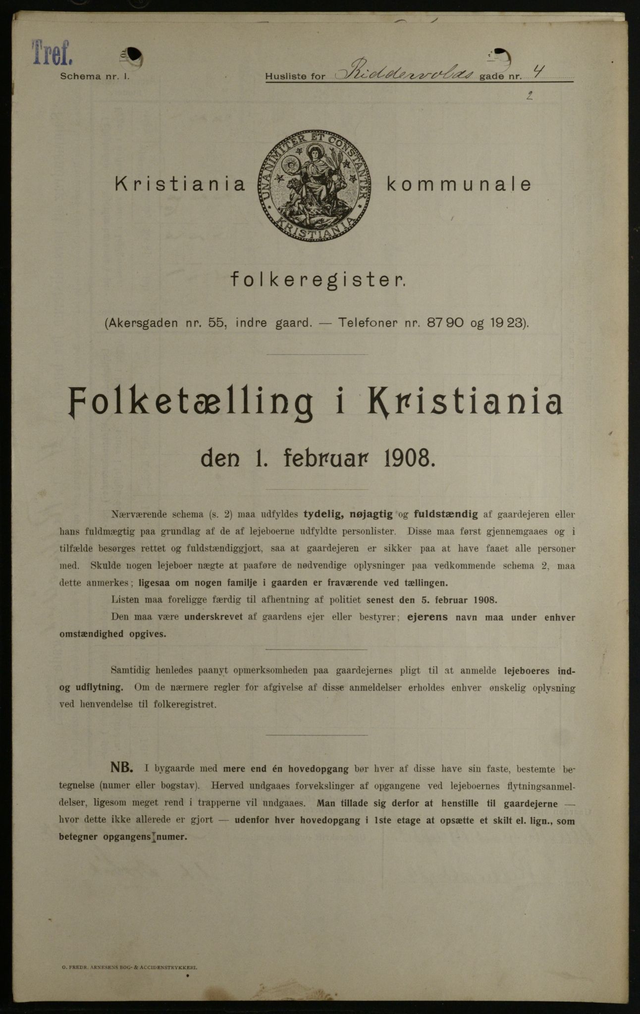 OBA, Kommunal folketelling 1.2.1908 for Kristiania kjøpstad, 1908, s. 74621