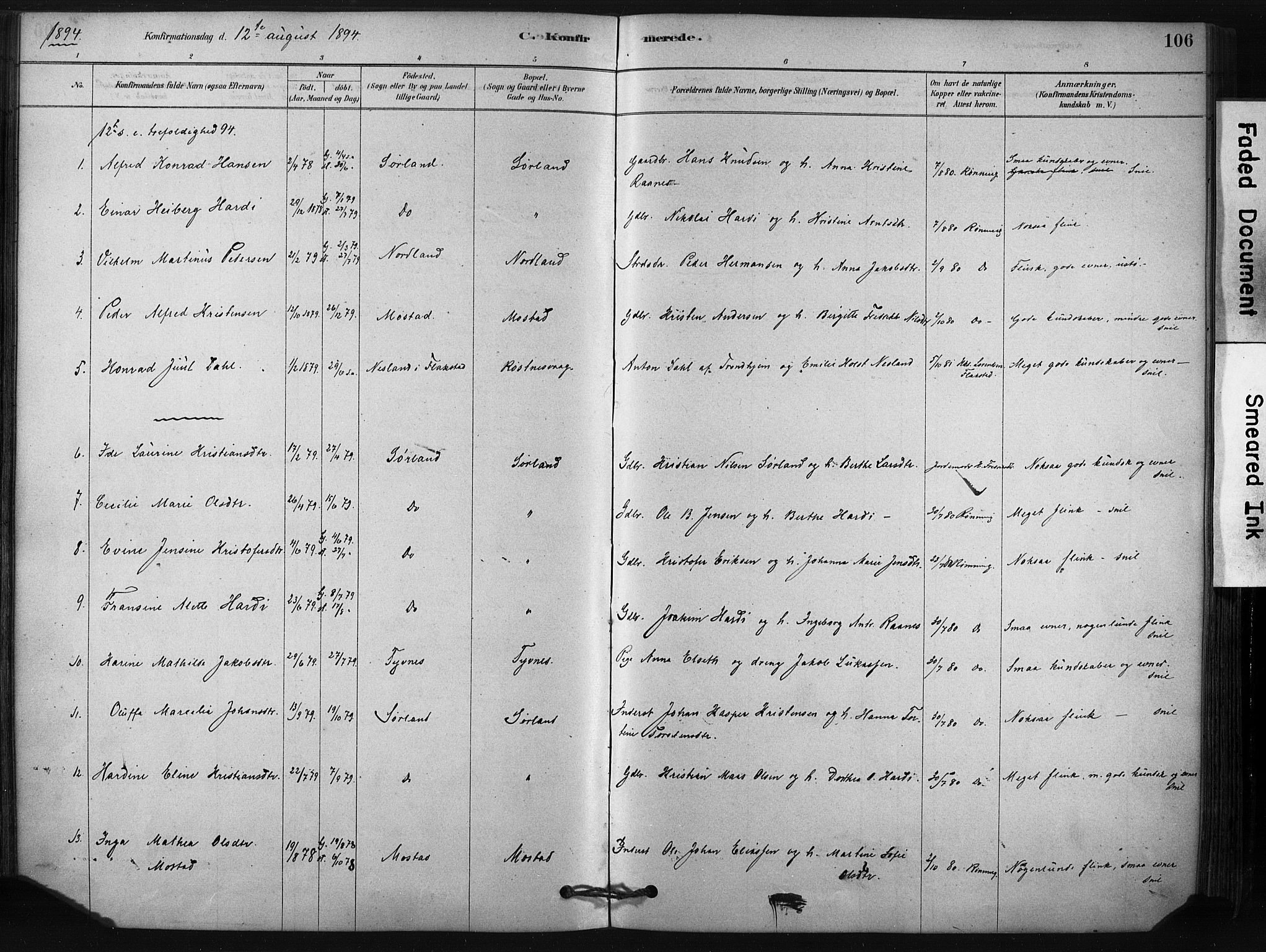Ministerialprotokoller, klokkerbøker og fødselsregistre - Nordland, SAT/A-1459/807/L0122: Ministerialbok nr. 807A05, 1880-1902, s. 106