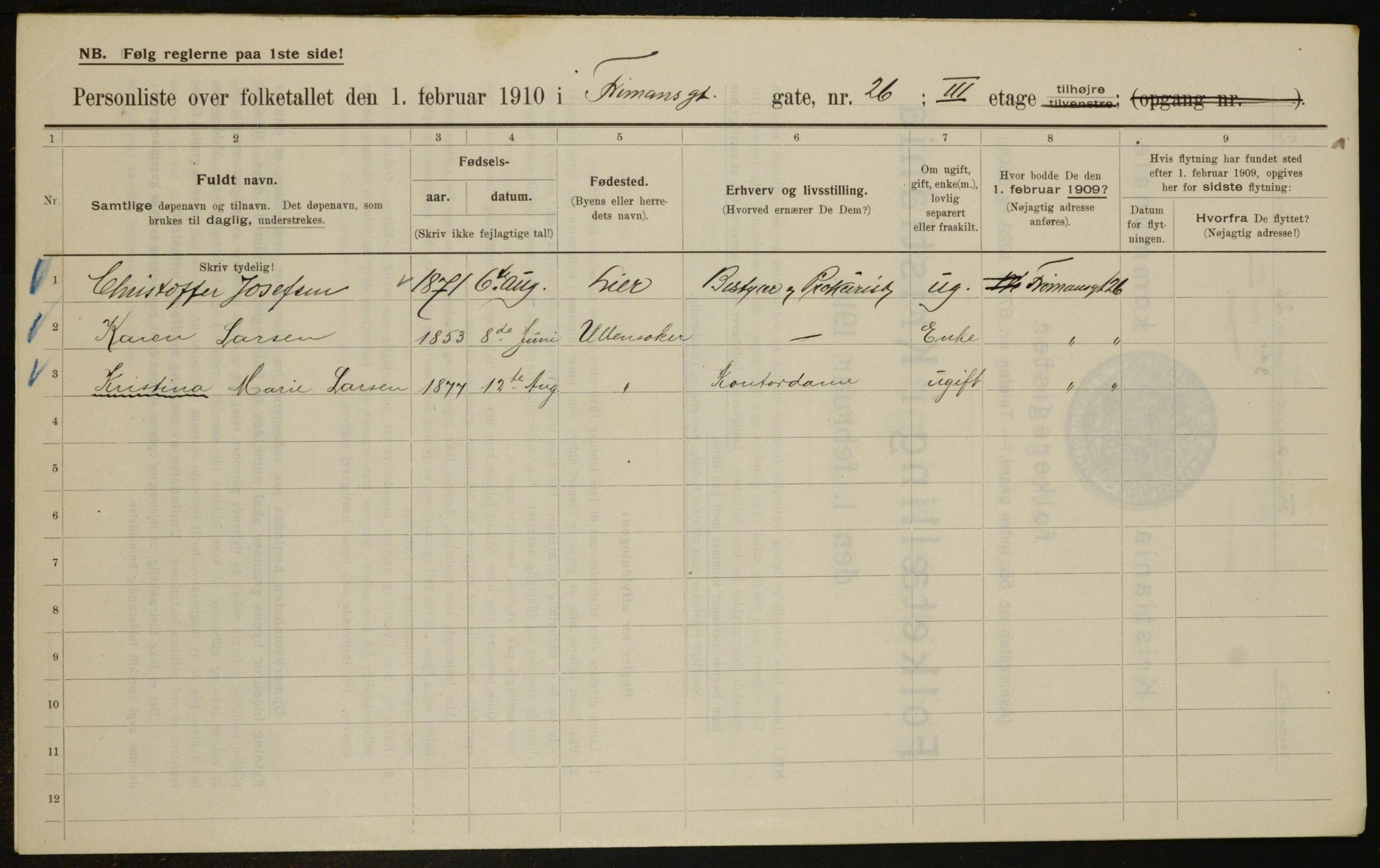 OBA, Kommunal folketelling 1.2.1910 for Kristiania, 1910, s. 25333