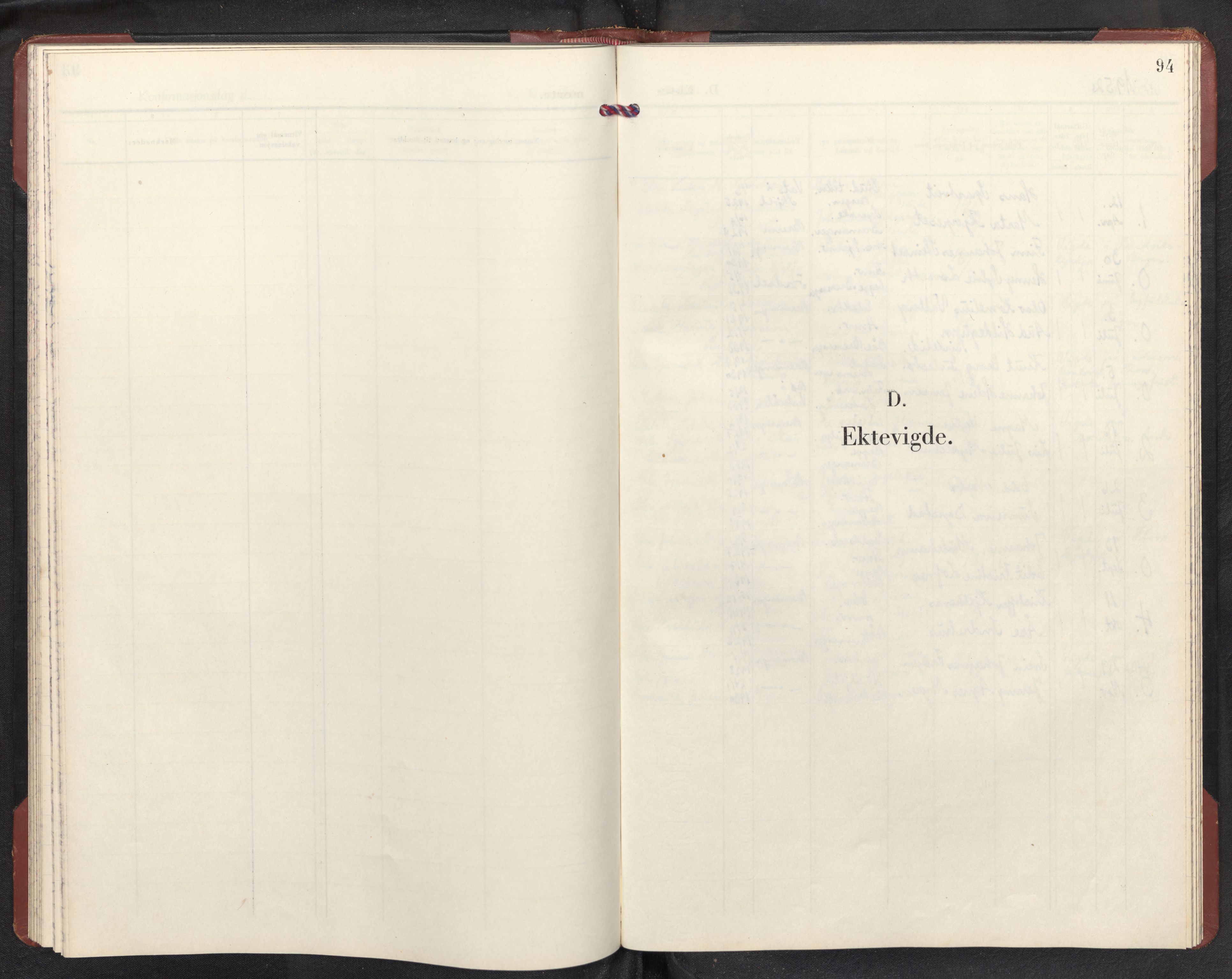 Davik sokneprestembete, AV/SAB-A-79701/H/Hab/Habb/L0003: Klokkerbok nr. B 3, 1952-1969, s. 93b-94a