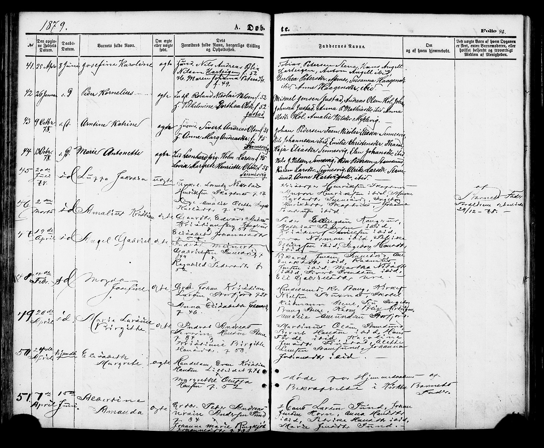 Ministerialprotokoller, klokkerbøker og fødselsregistre - Nordland, AV/SAT-A-1459/881/L1166: Klokkerbok nr. 881C03, 1876-1885, s. 43