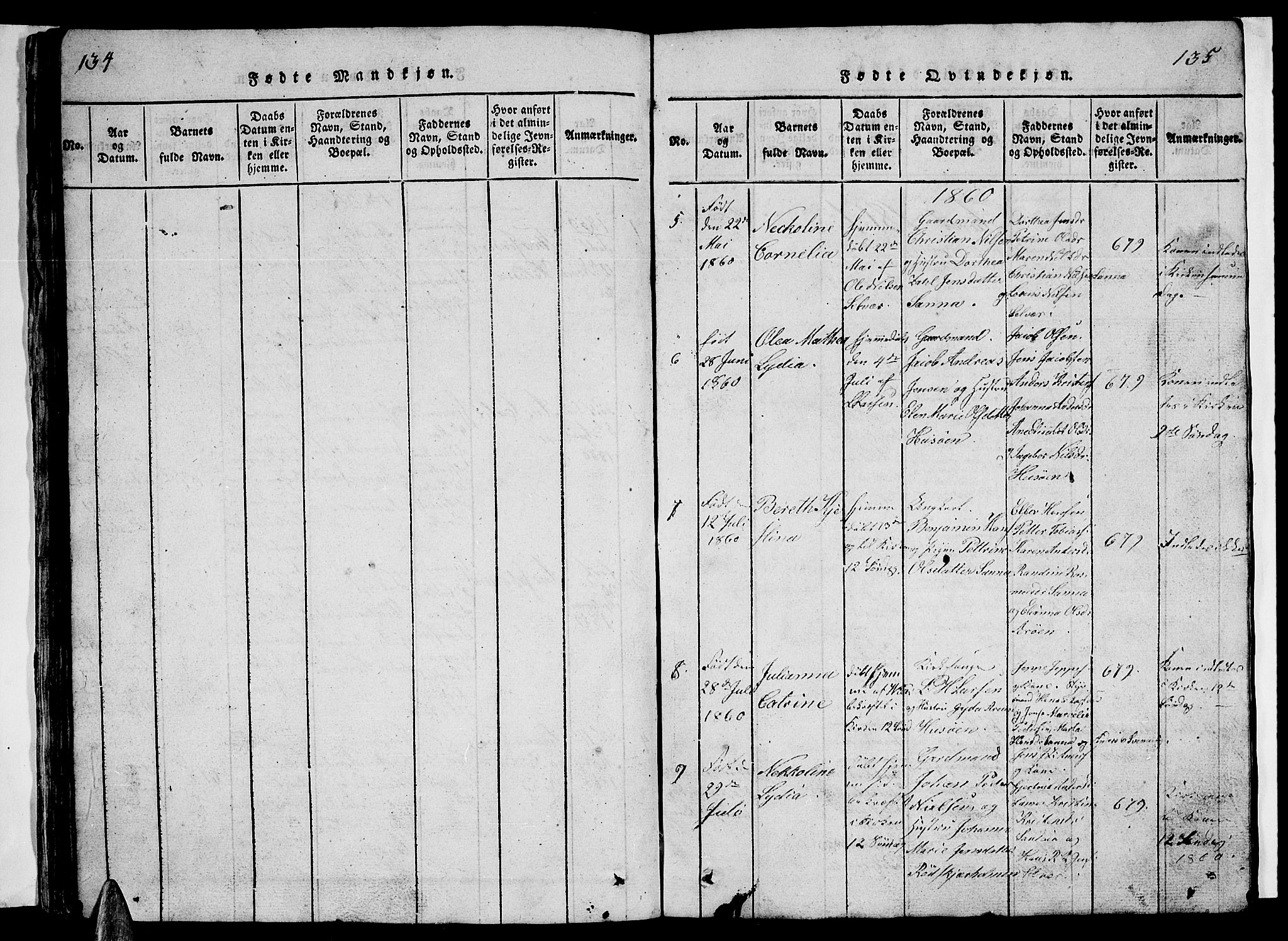 Ministerialprotokoller, klokkerbøker og fødselsregistre - Nordland, AV/SAT-A-1459/840/L0581: Klokkerbok nr. 840C01, 1820-1873, s. 134-135