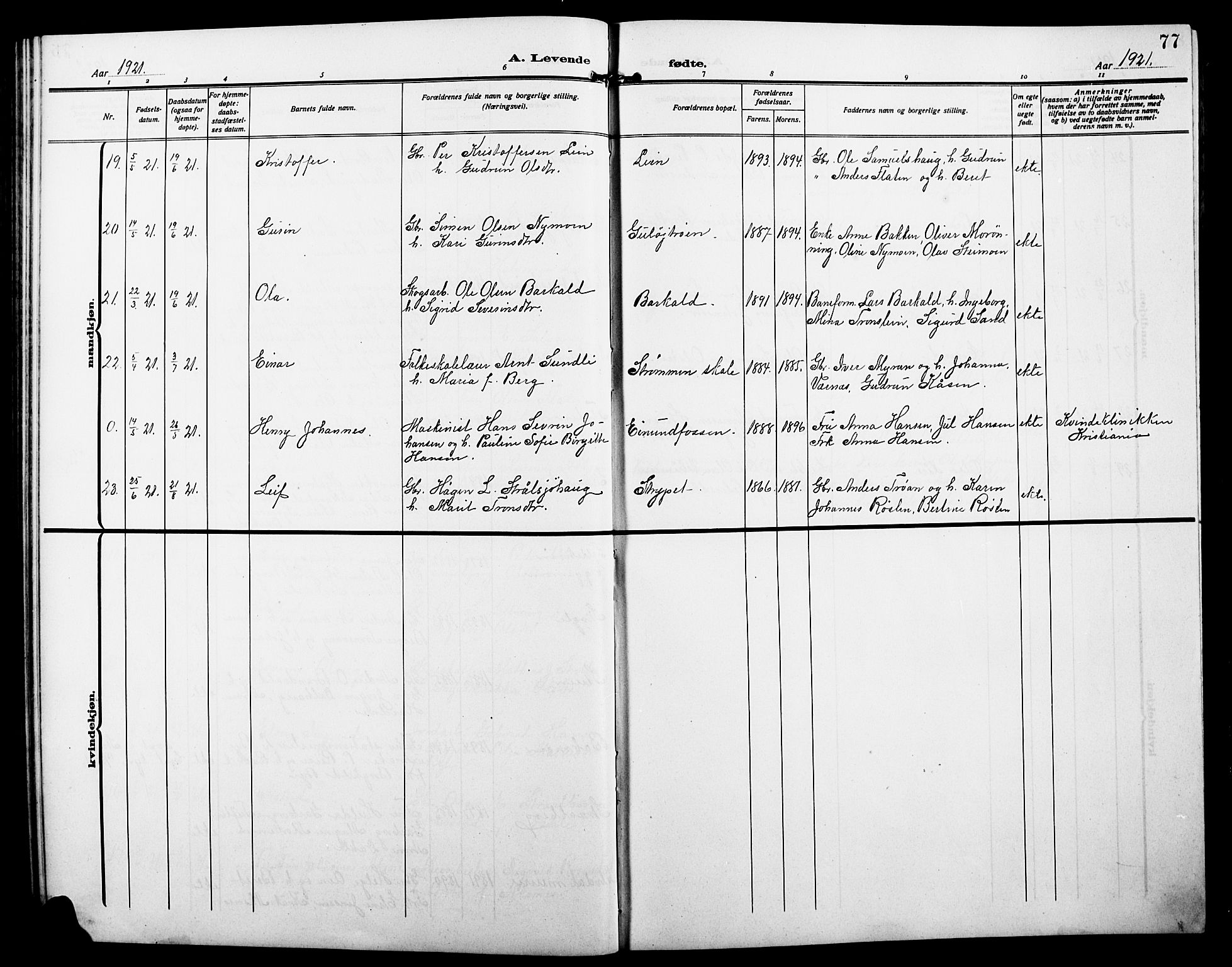 Alvdal prestekontor, AV/SAH-PREST-060/H/Ha/Hab/L0005: Klokkerbok nr. 5, 1908-1923, s. 77