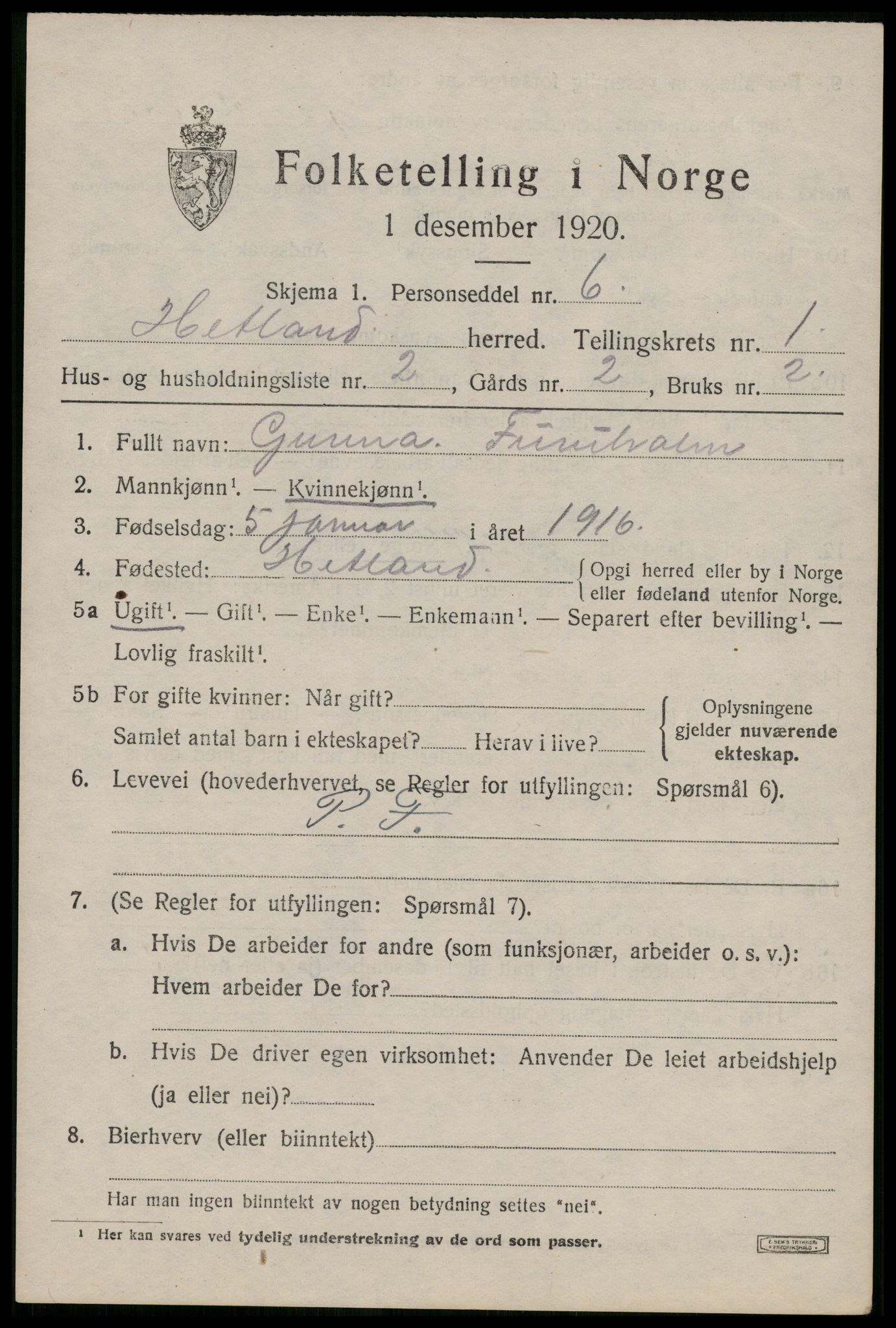 SAST, Folketelling 1920 for 1126 Hetland herred, 1920, s. 3585