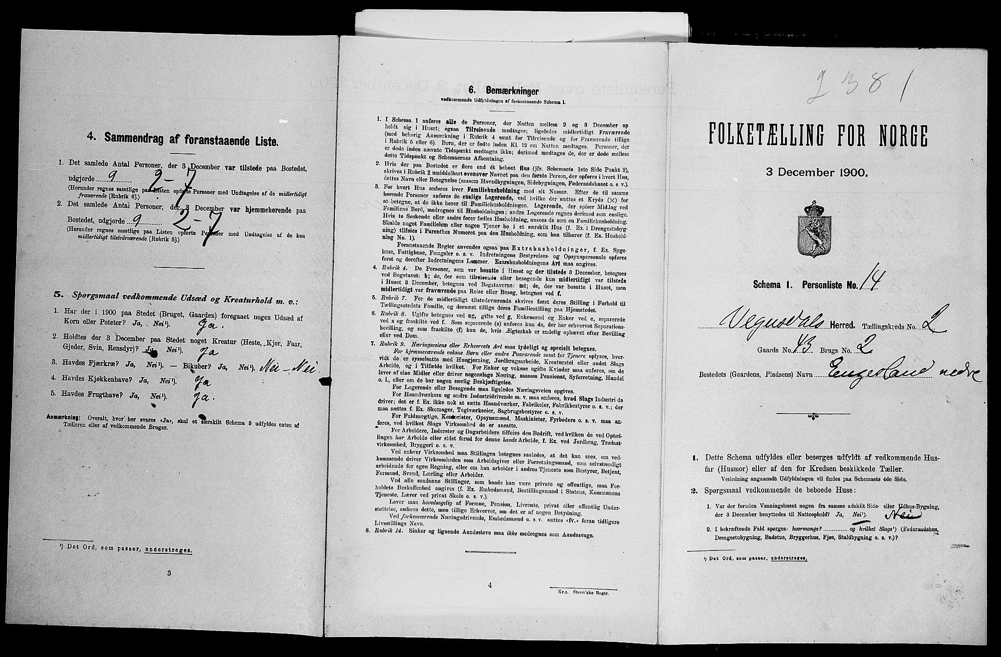 SAK, Folketelling 1900 for 0934 Vegusdal herred, 1900, s. 128