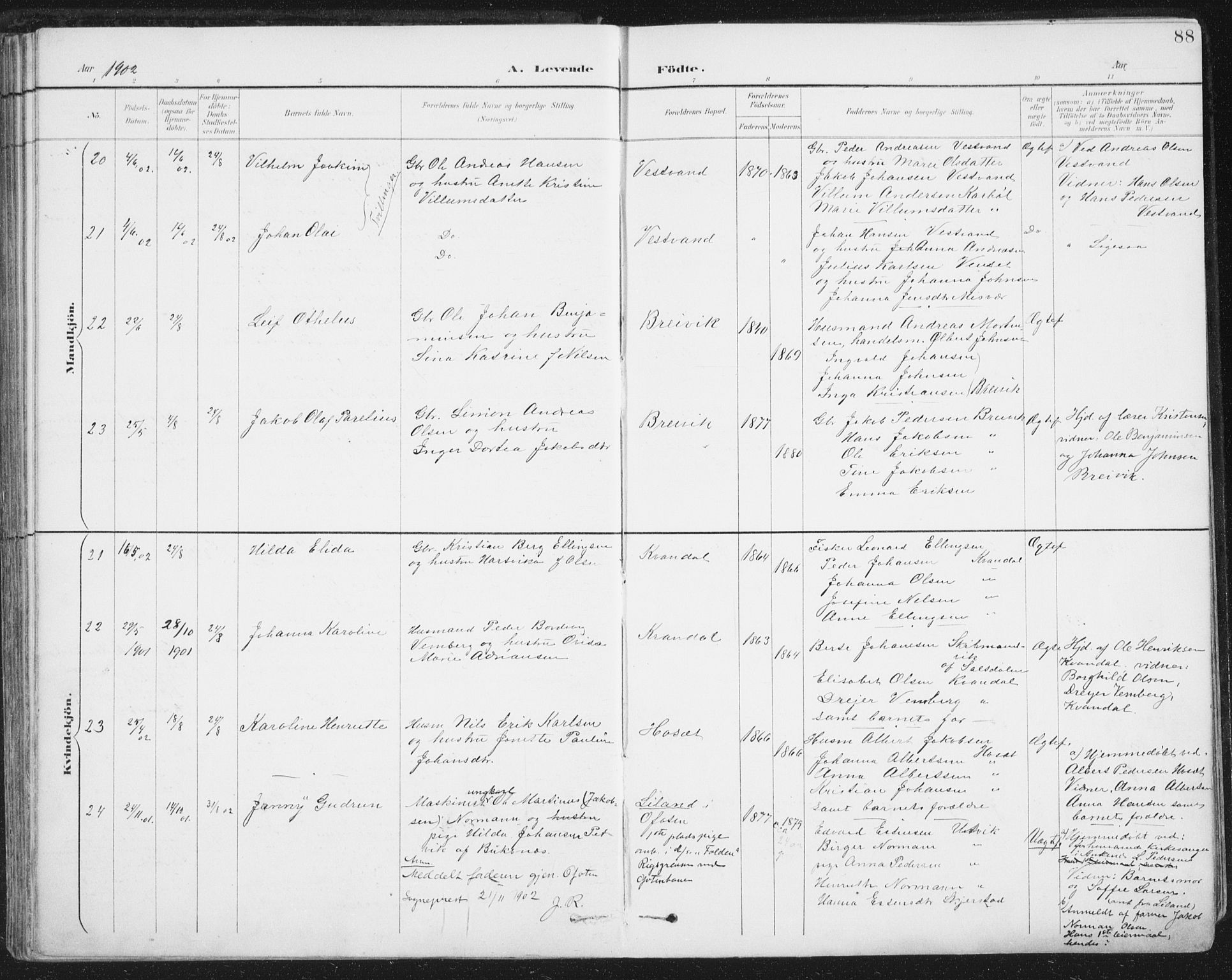 Ministerialprotokoller, klokkerbøker og fødselsregistre - Nordland, AV/SAT-A-1459/852/L0741: Ministerialbok nr. 852A11, 1894-1917, s. 88