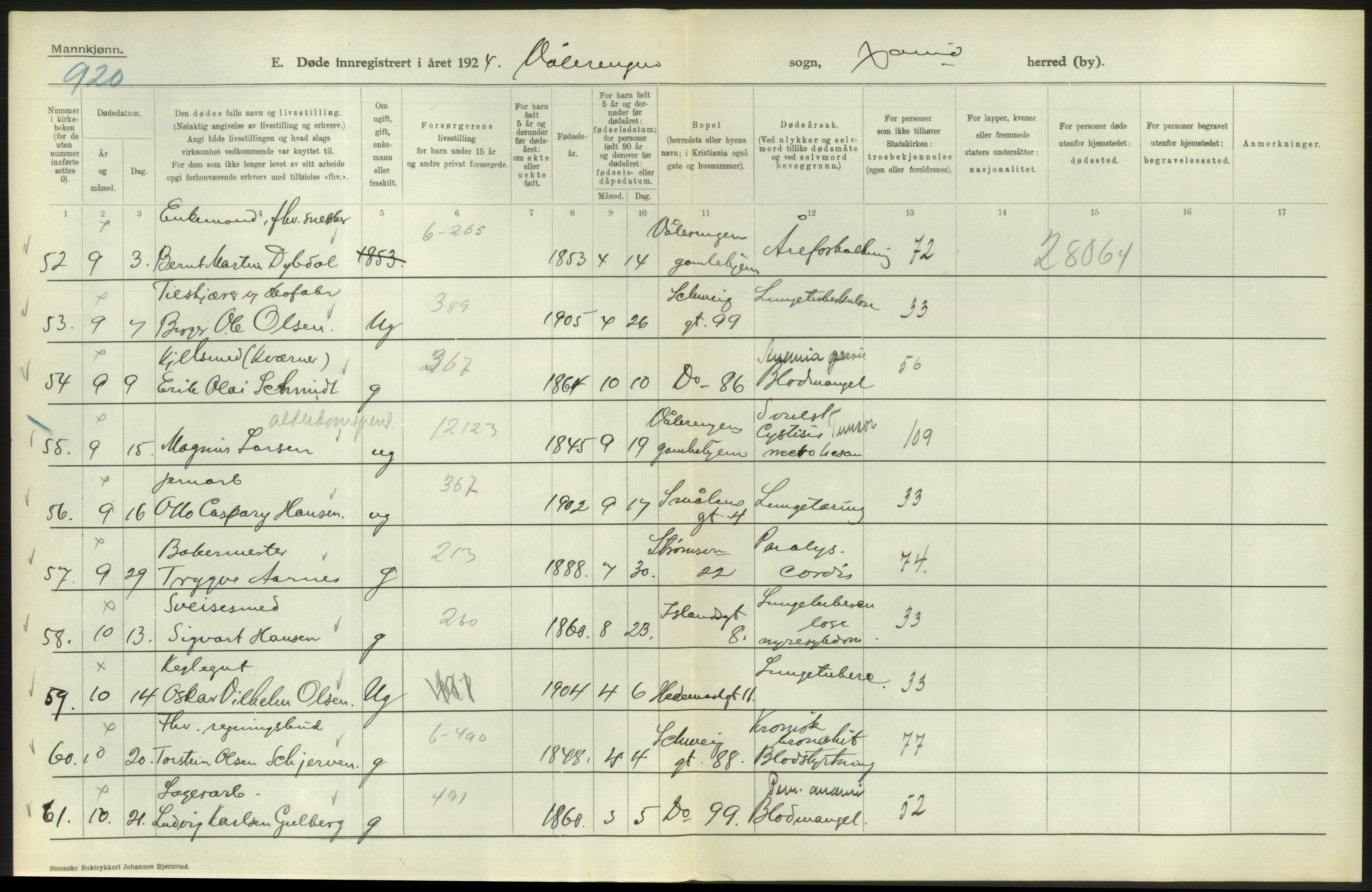 Statistisk sentralbyrå, Sosiodemografiske emner, Befolkning, AV/RA-S-2228/D/Df/Dfc/Dfcd/L0008: Kristiania: Døde menn, 1924, s. 344