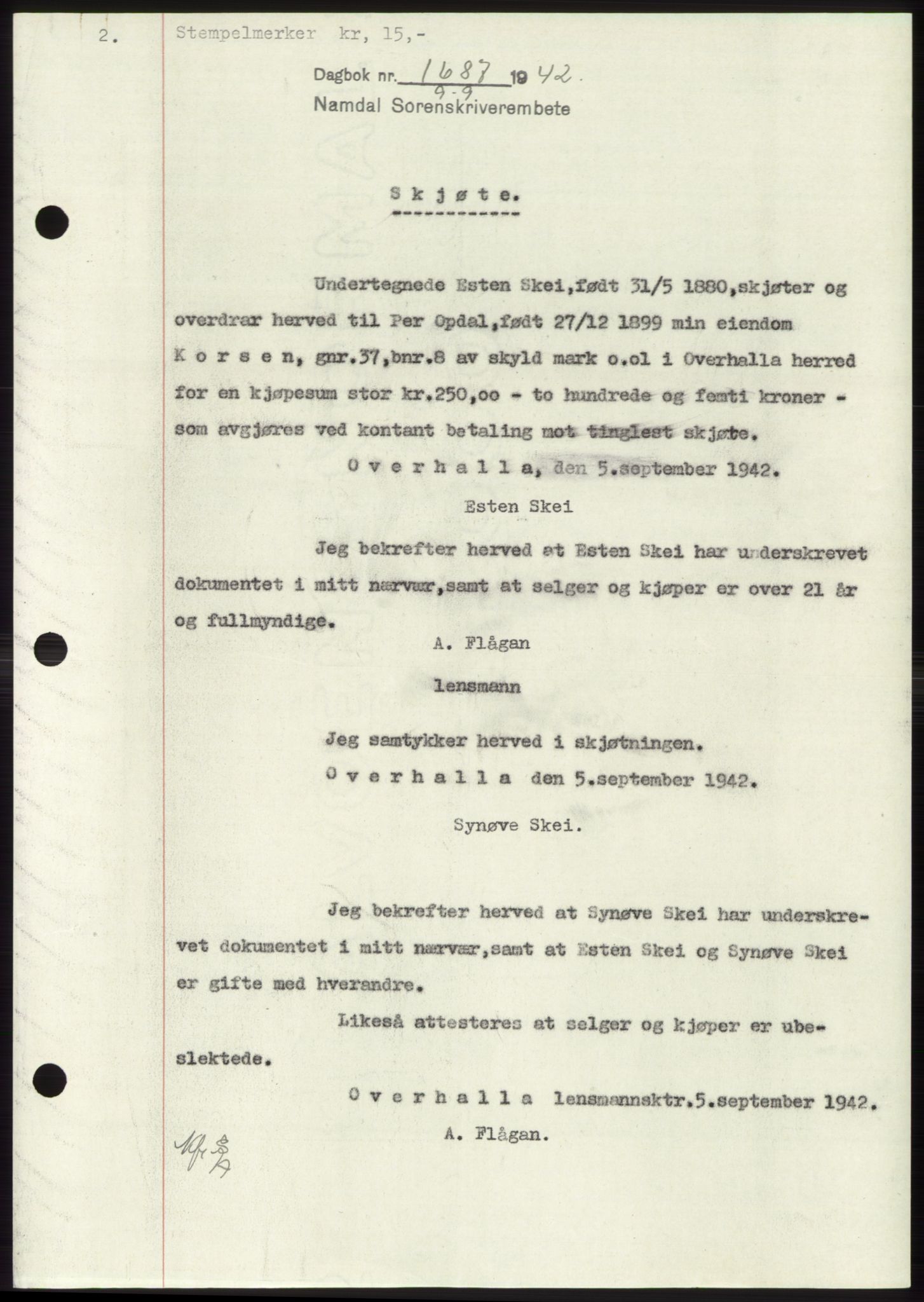 Namdal sorenskriveri, SAT/A-4133/1/2/2C: Pantebok nr. -, 1942-1943, Dagboknr: 1687/1942