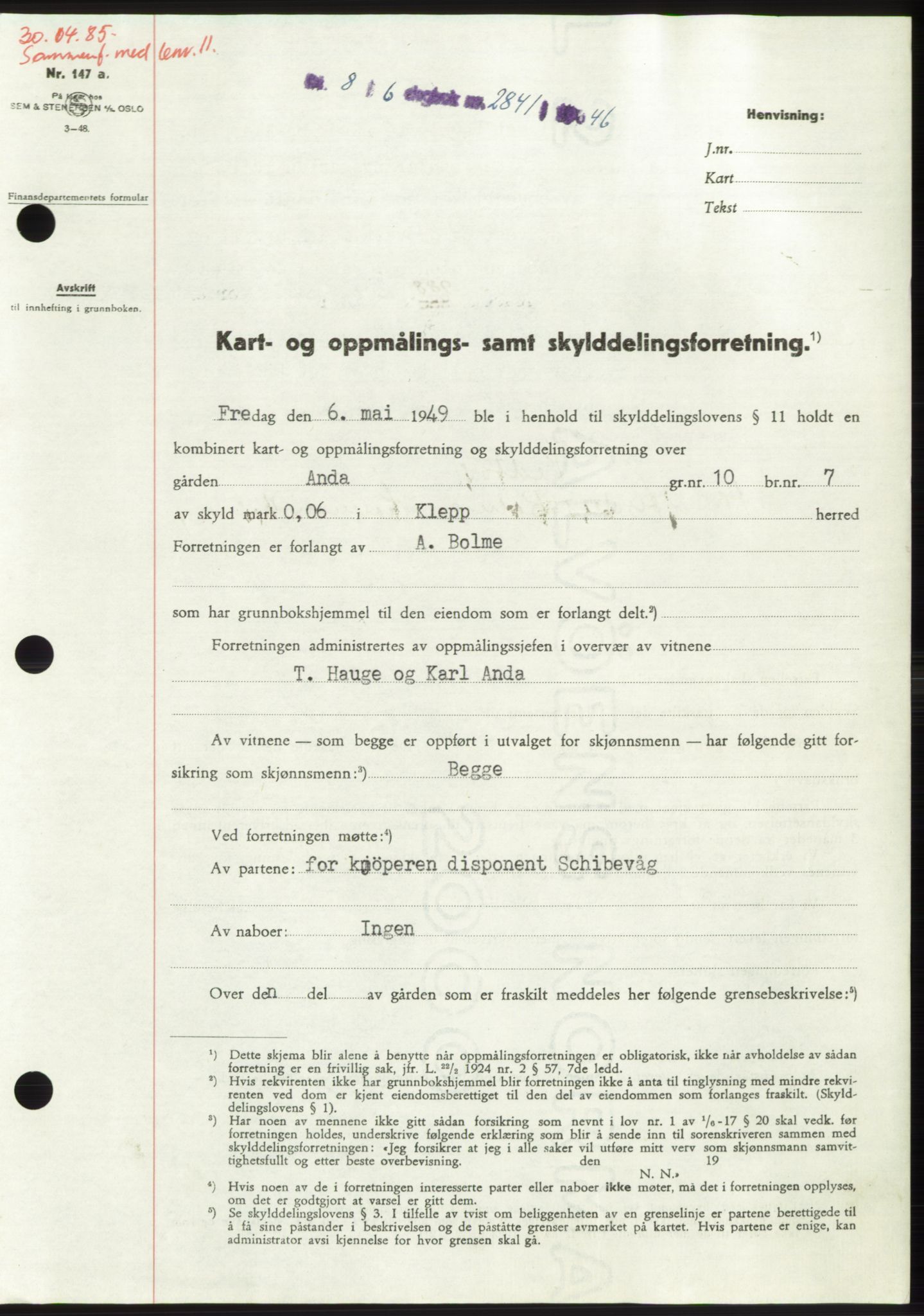 Jæren sorenskriveri, SAST/A-100310/03/G/Gba/L0103: Pantebok, 1949-1949, Dagboknr: 2841/1949