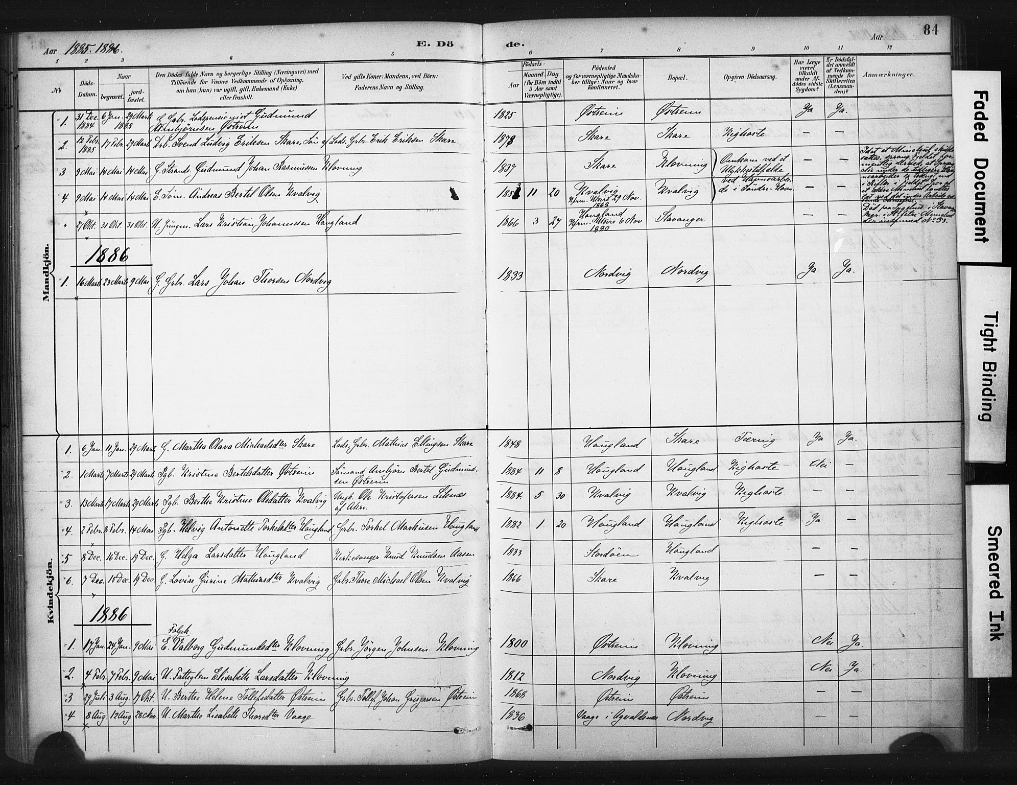 Torvastad sokneprestkontor, AV/SAST-A -101857/H/Ha/Haa/L0016: Ministerialbok nr. A 15, 1883-1903, s. 84