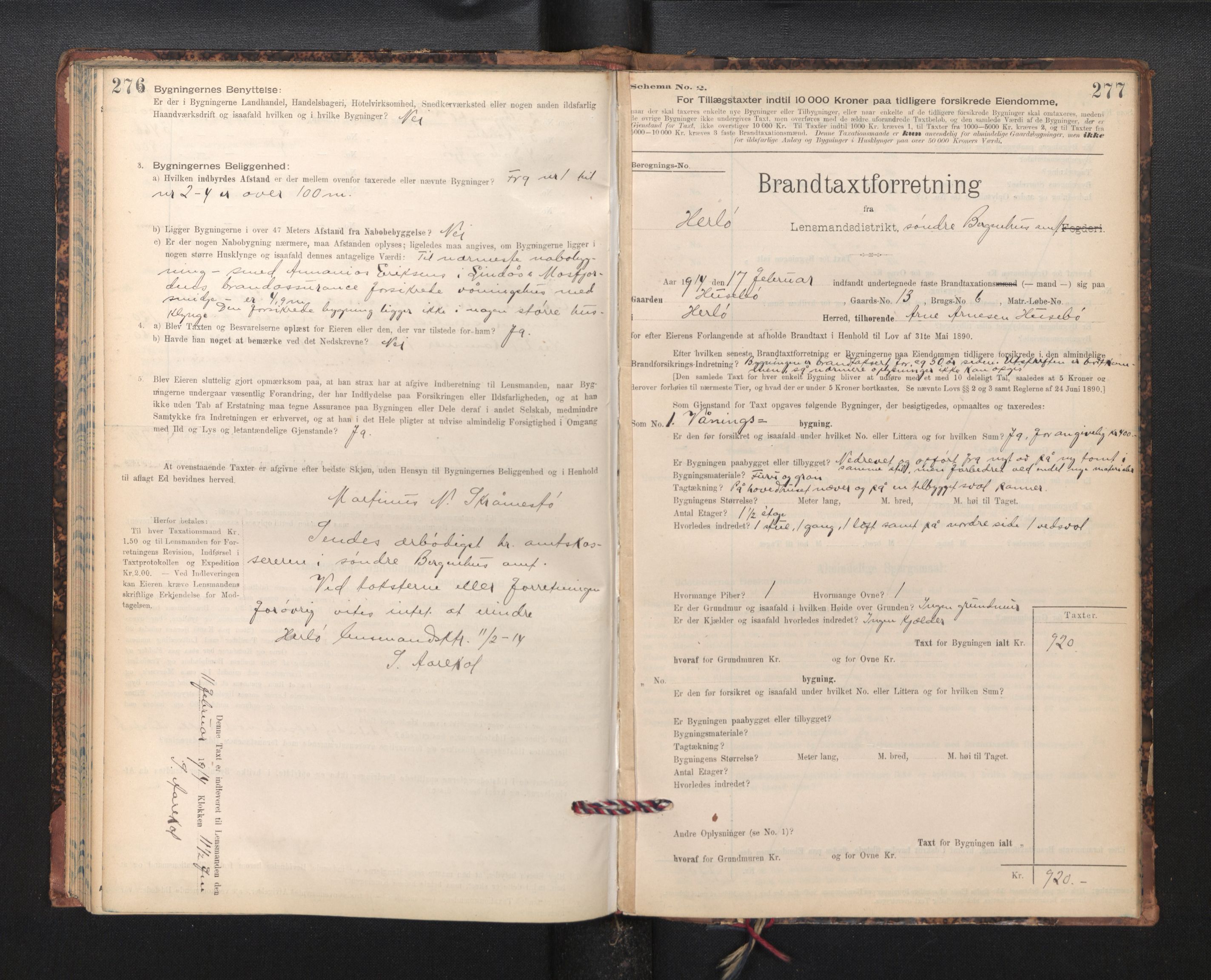 Lensmannen i Herdla, AV/SAB-A-32901/0012/L0003:  Branntakstprotokoll skjematakst, 1897-1916, s. 276-277