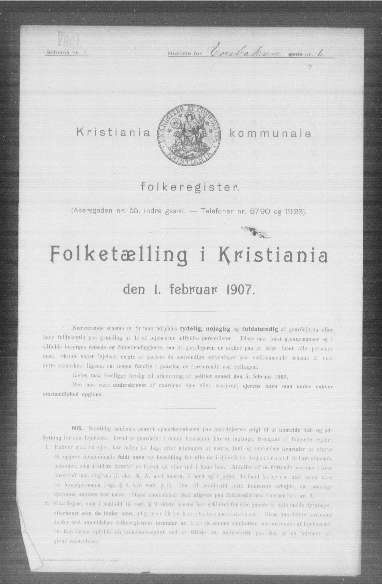 OBA, Kommunal folketelling 1.2.1907 for Kristiania kjøpstad, 1907, s. 10582