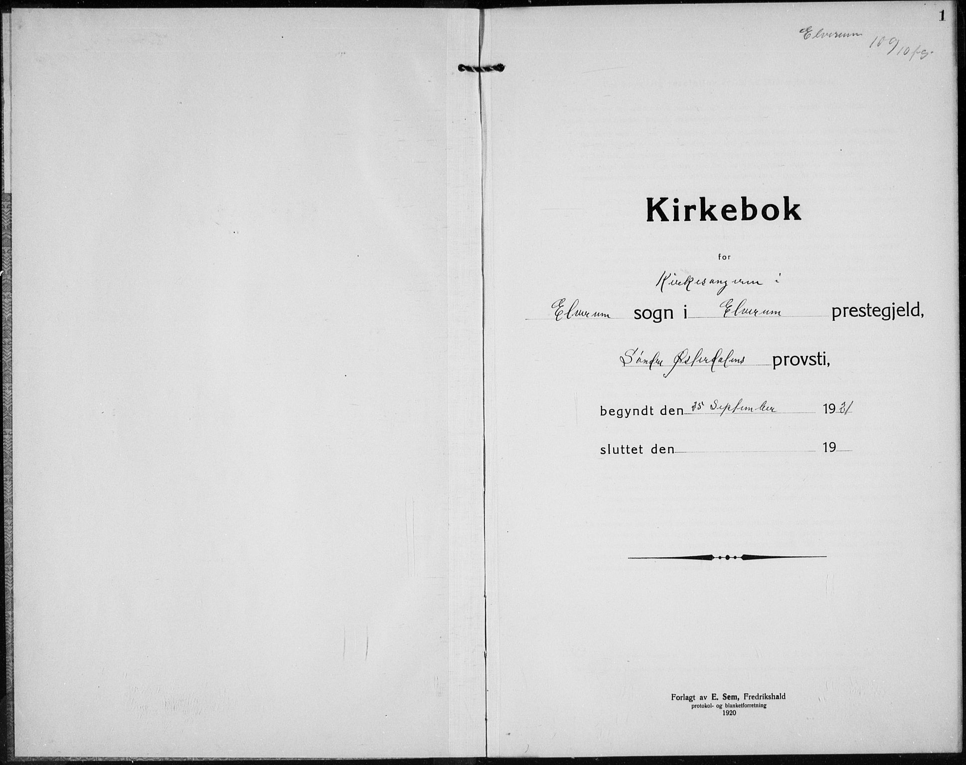 Elverum prestekontor, SAH/PREST-044/H/Ha/Hab/L0032: Klokkerbok nr. 32, 1922-1936, s. 1