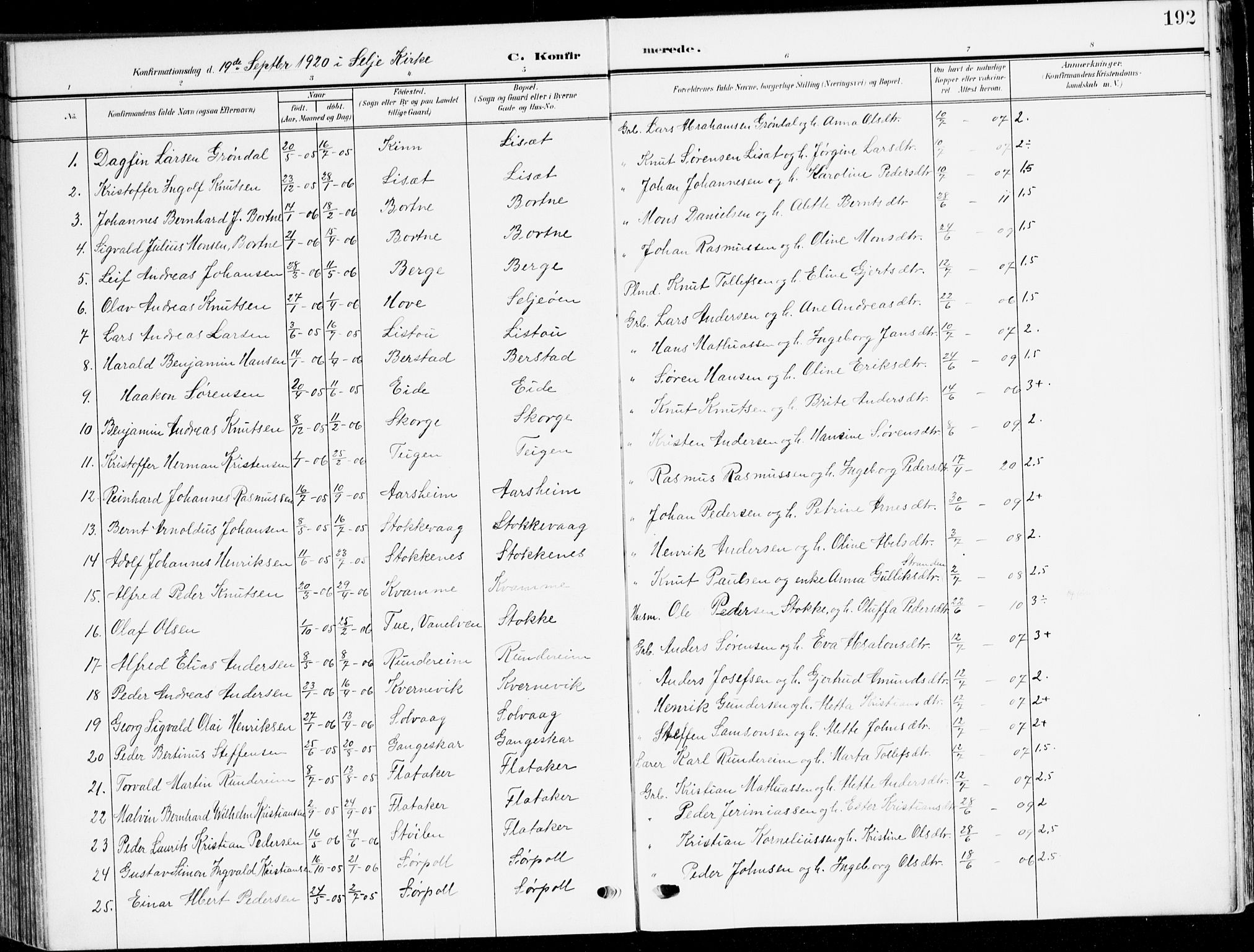 Selje sokneprestembete, AV/SAB-A-99938/H/Ha/Haa/Haab: Ministerialbok nr. B 3, 1908-1923, s. 192