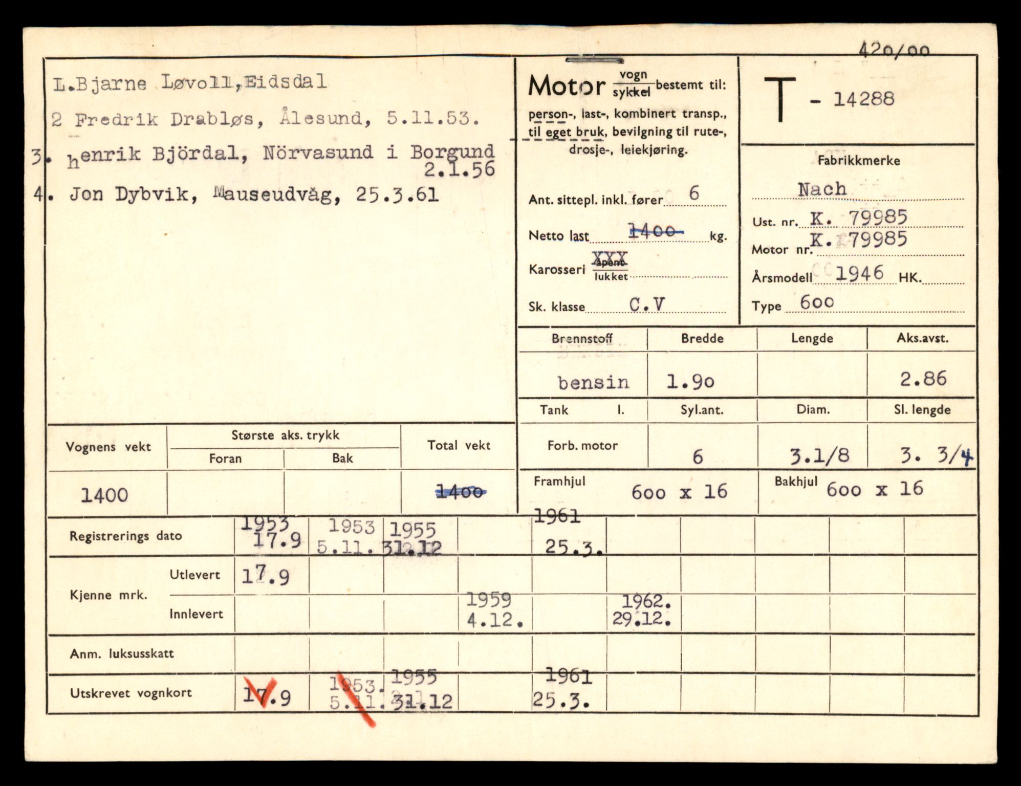 Møre og Romsdal vegkontor - Ålesund trafikkstasjon, AV/SAT-A-4099/F/Fe/L0044: Registreringskort for kjøretøy T 14205 - T 14319, 1927-1998, s. 2439