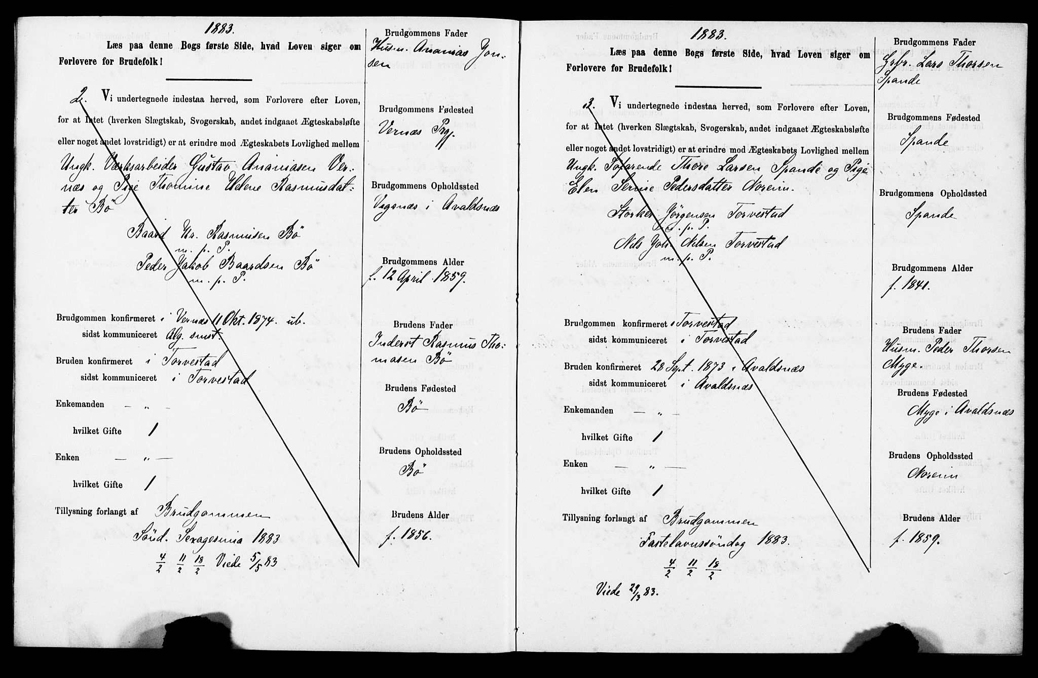 Torvastad sokneprestkontor, SAST/A -101857/I/Ie/L0002: Lysningsprotokoll nr. X 2, 1883-1899