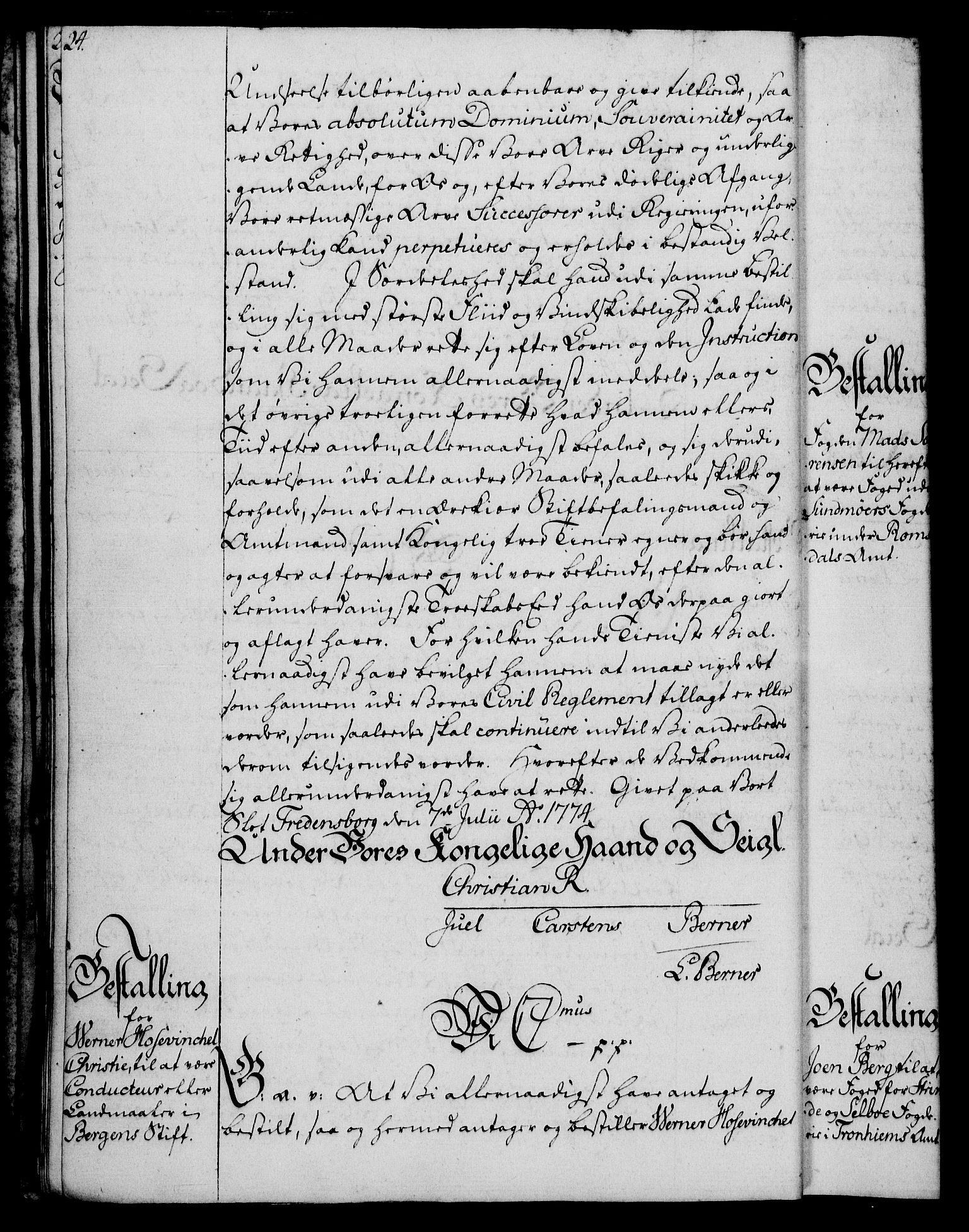 Rentekammeret, Kammerkanselliet, RA/EA-3111/G/Gg/Gge/L0006: Norsk bestallingsprotokoll med register (merket RK 53.30), 1773-1814, s. 24