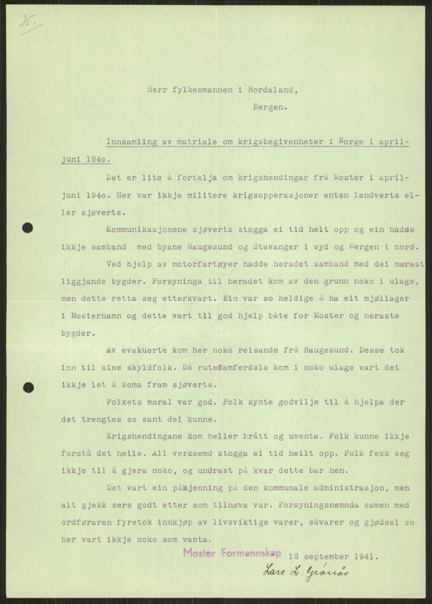 Forsvaret, Forsvarets krigshistoriske avdeling, RA/RAFA-2017/Y/Ya/L0015: II-C-11-31 - Fylkesmenn.  Rapporter om krigsbegivenhetene 1940., 1940, s. 383