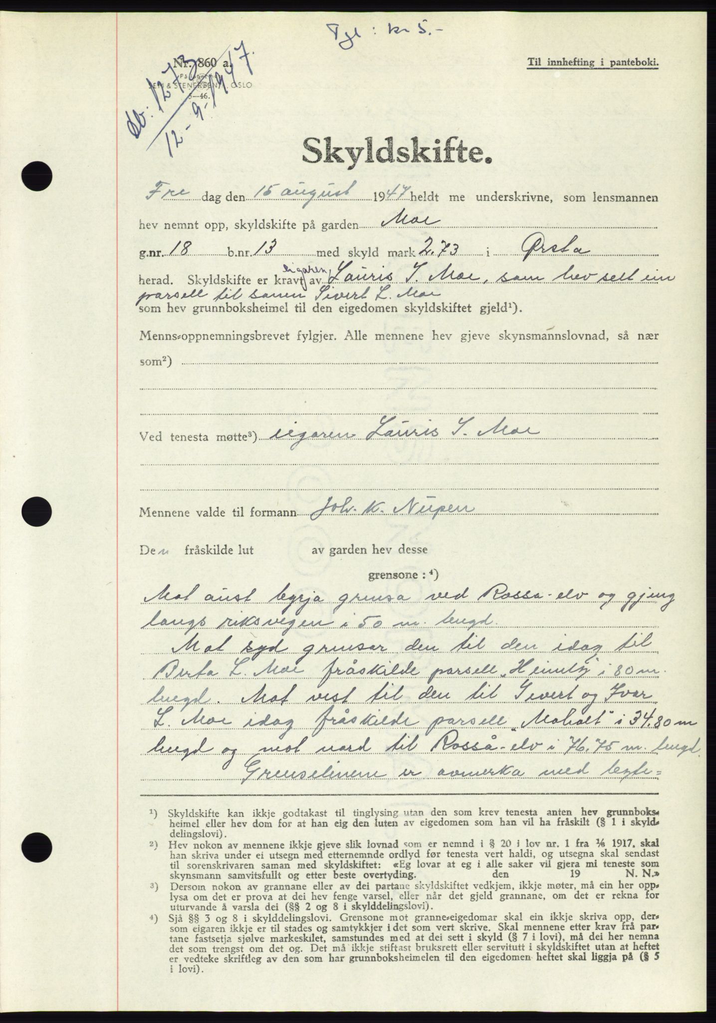 Søre Sunnmøre sorenskriveri, AV/SAT-A-4122/1/2/2C/L0081: Pantebok nr. 7A, 1947-1948, Dagboknr: 1273/1947