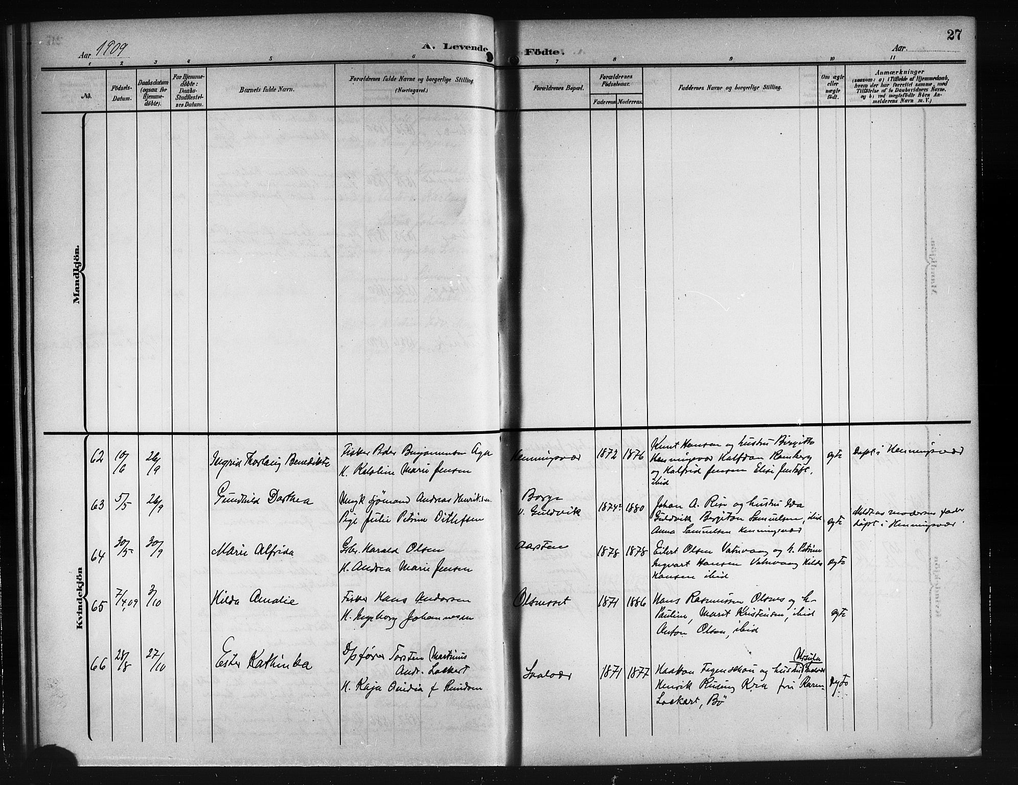 Ministerialprotokoller, klokkerbøker og fødselsregistre - Nordland, AV/SAT-A-1459/874/L1079: Klokkerbok nr. 874C08, 1907-1915, s. 27