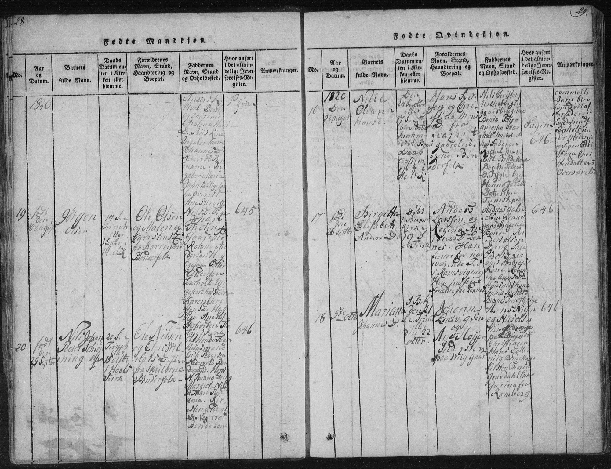 Ministerialprotokoller, klokkerbøker og fødselsregistre - Nordland, AV/SAT-A-1459/881/L1164: Klokkerbok nr. 881C01, 1818-1853, s. 28-29