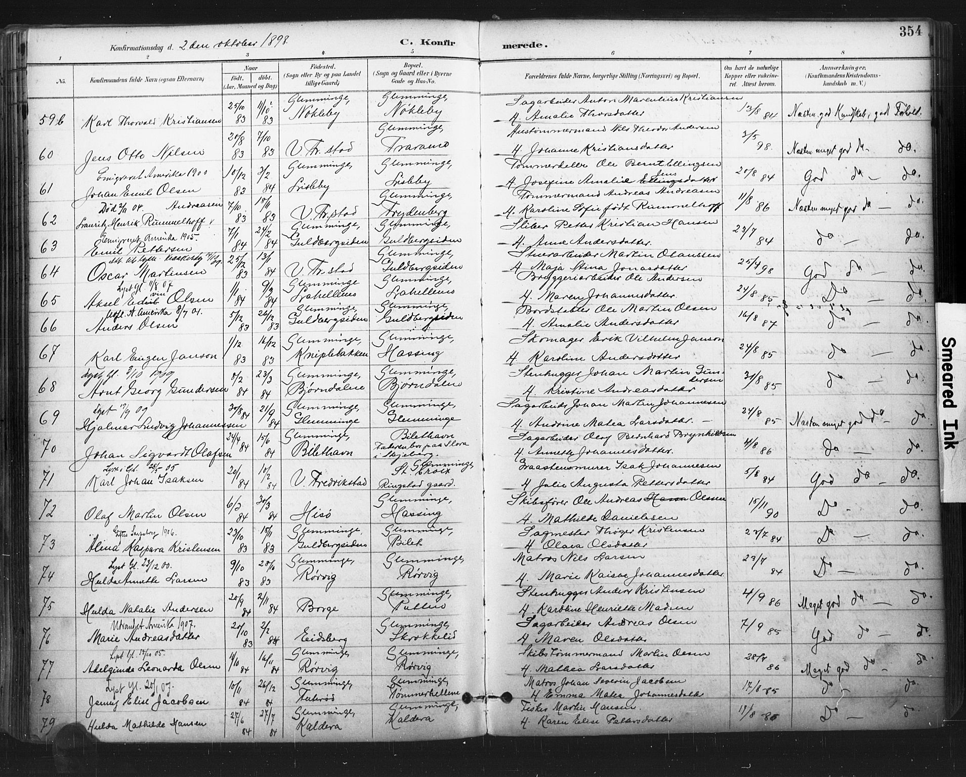 Glemmen prestekontor Kirkebøker, AV/SAO-A-10908/F/Fa/L0013: Ministerialbok nr. 13, 1892-1907, s. 354