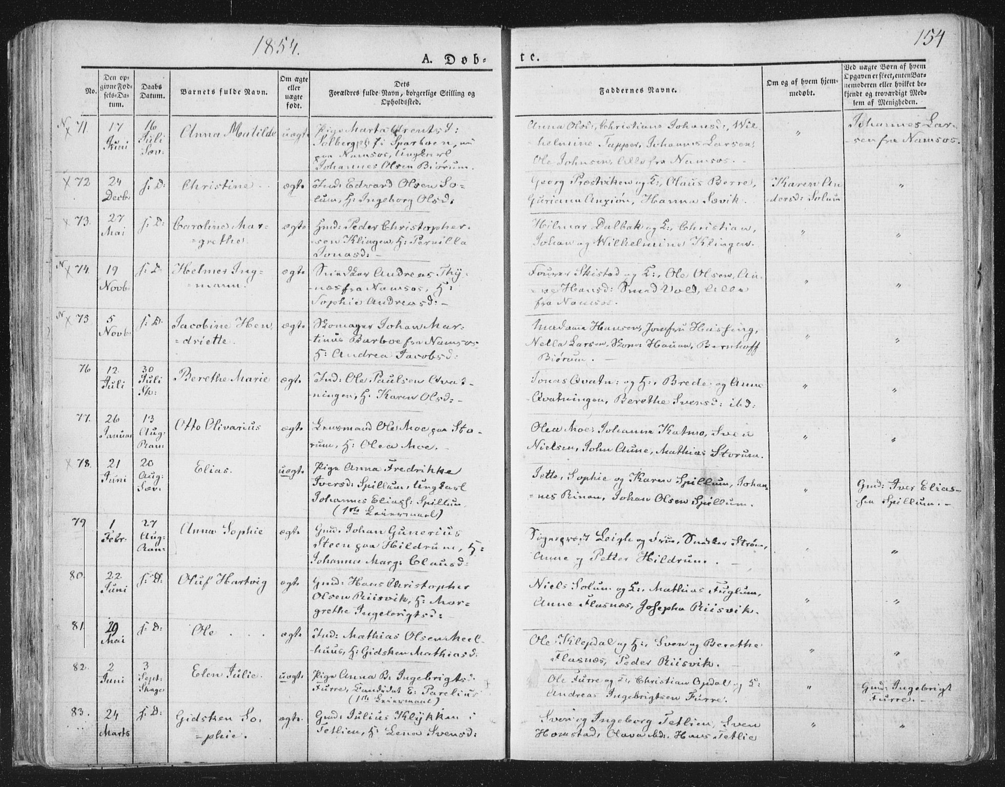 Ministerialprotokoller, klokkerbøker og fødselsregistre - Nord-Trøndelag, SAT/A-1458/764/L0551: Ministerialbok nr. 764A07a, 1824-1864, s. 154
