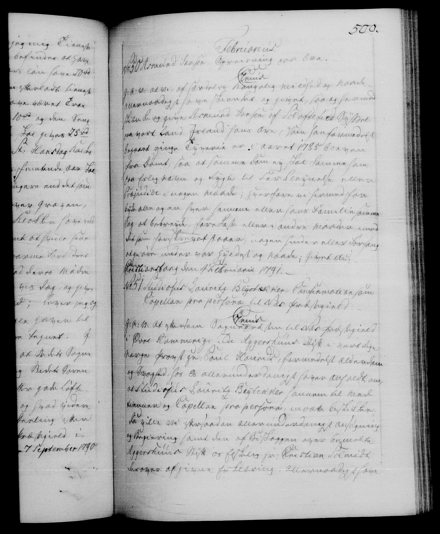 Danske Kanselli 1572-1799, RA/EA-3023/F/Fc/Fca/Fcaa/L0053: Norske registre, 1790-1791, s. 500a