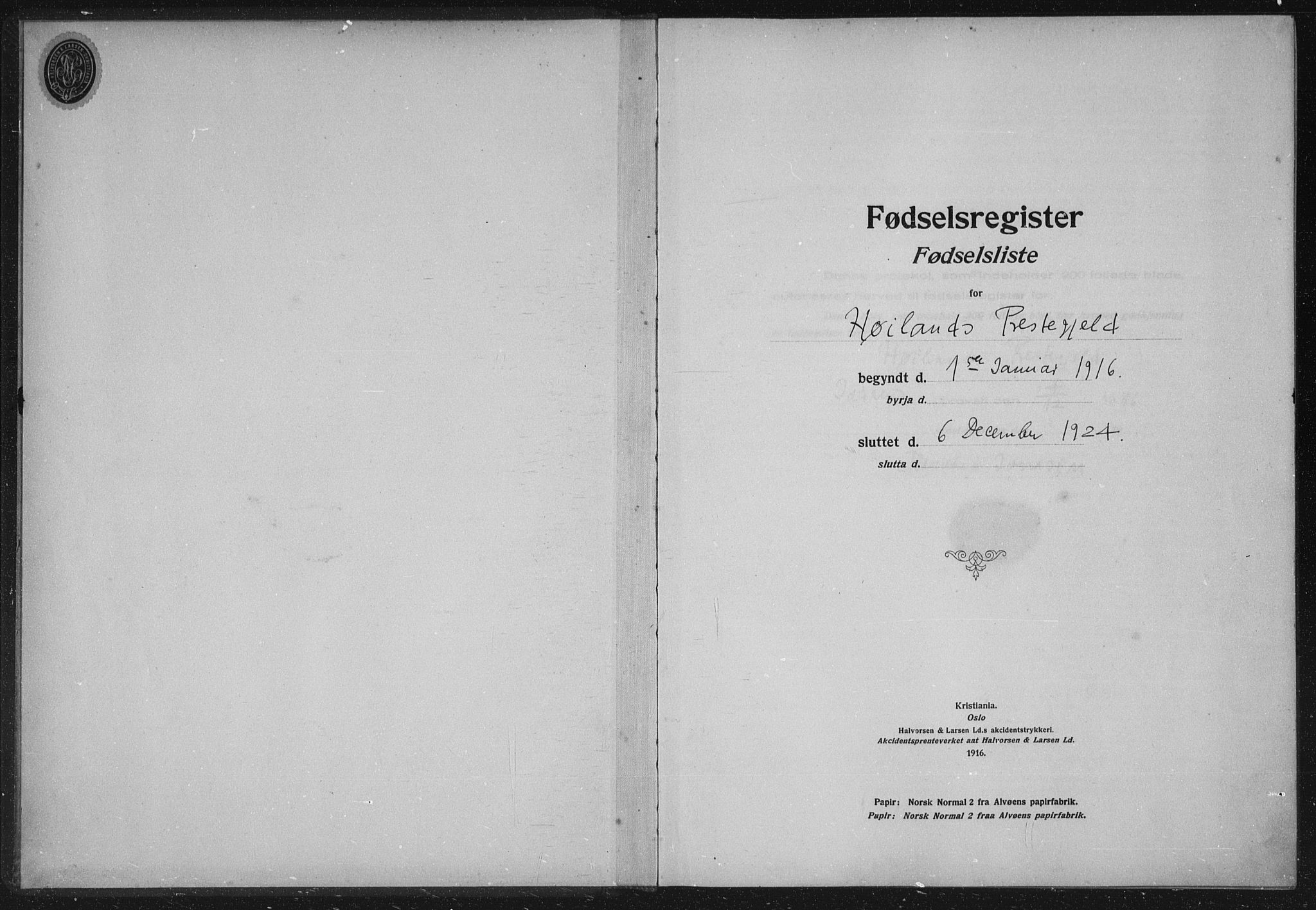 Høyland sokneprestkontor, SAST/A-101799/002/O/L0001: Fødselsregister nr. 1, 1916-1924