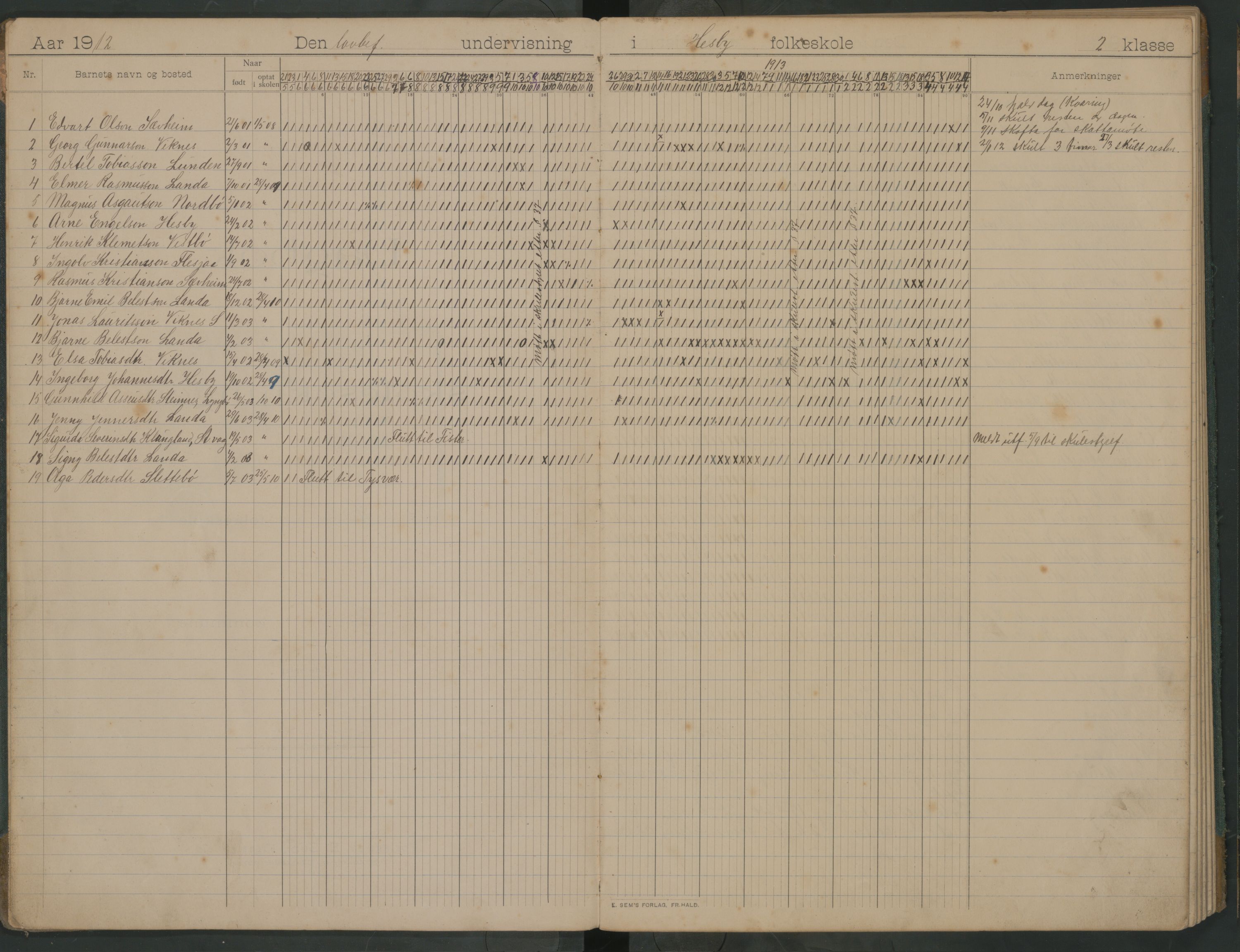 A-0854, Finnøy kommune. Hesby skole, BYST/A-0854/G/Ga/L0001: Dagbok, 1912-1929