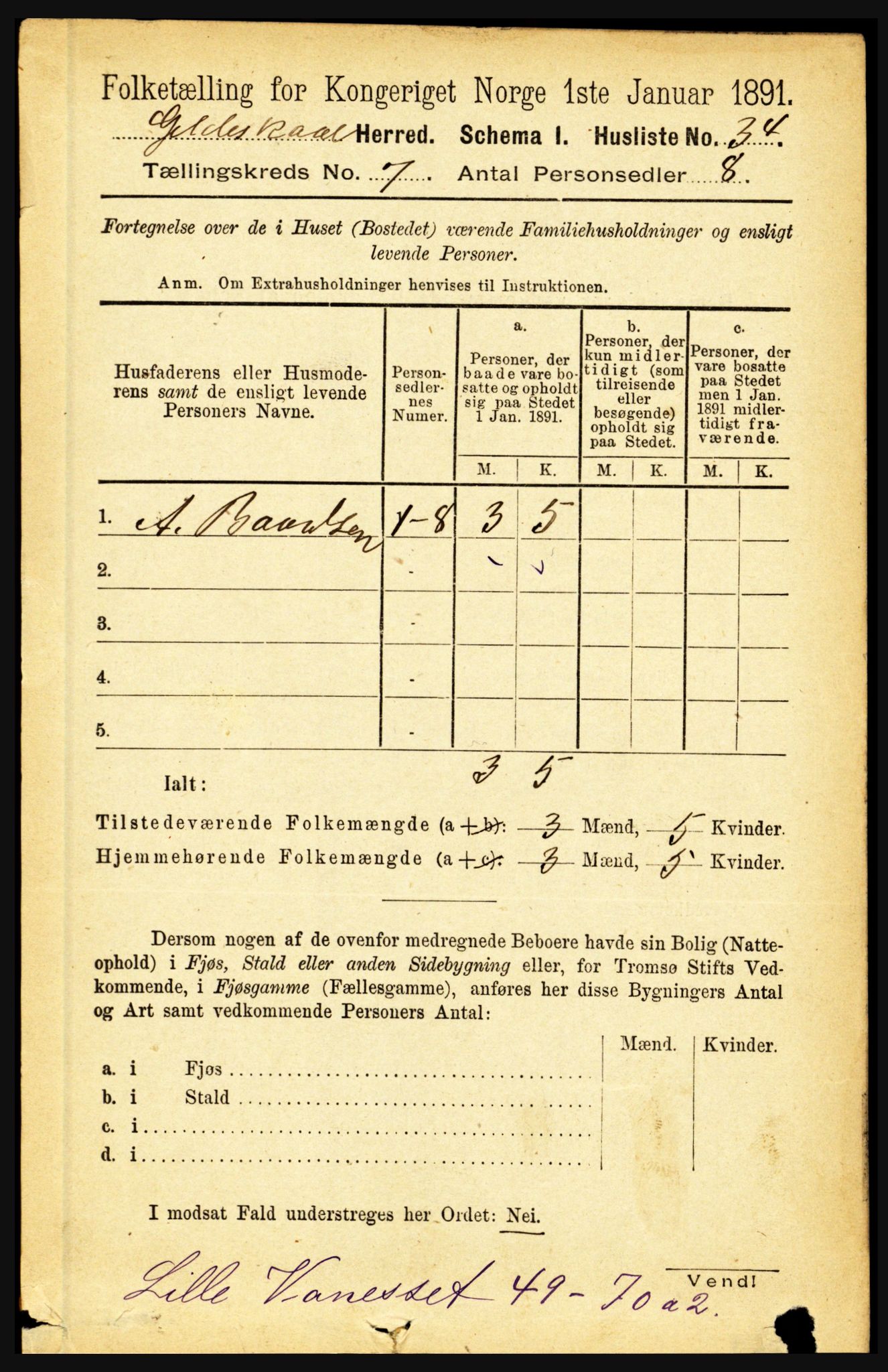 RA, Folketelling 1891 for 1838 Gildeskål herred, 1891, s. 2236