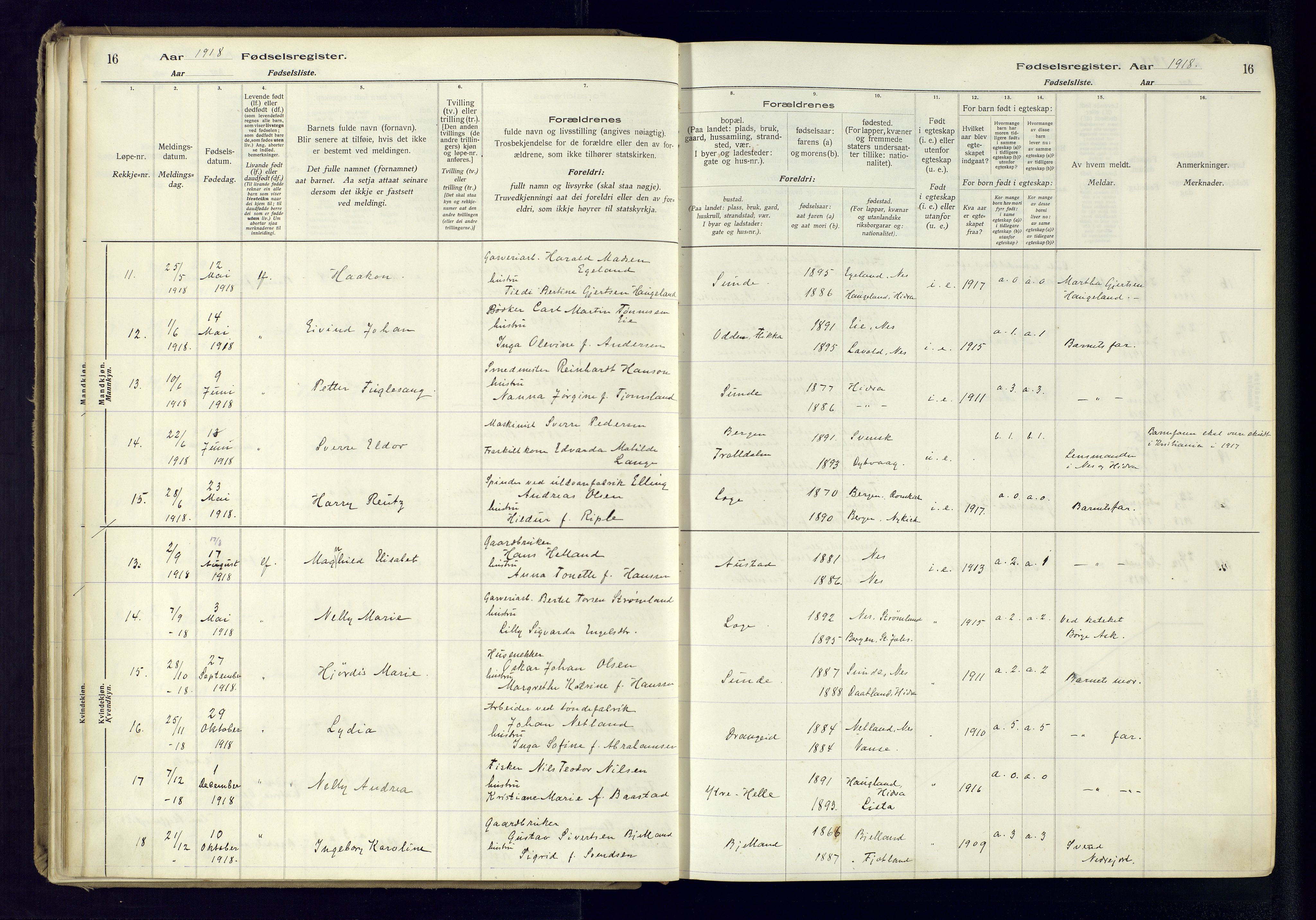 Flekkefjord sokneprestkontor, AV/SAK-1111-0012/J/Ja/L0005: Fødselsregister nr. 5, 1916-1950, s. 16