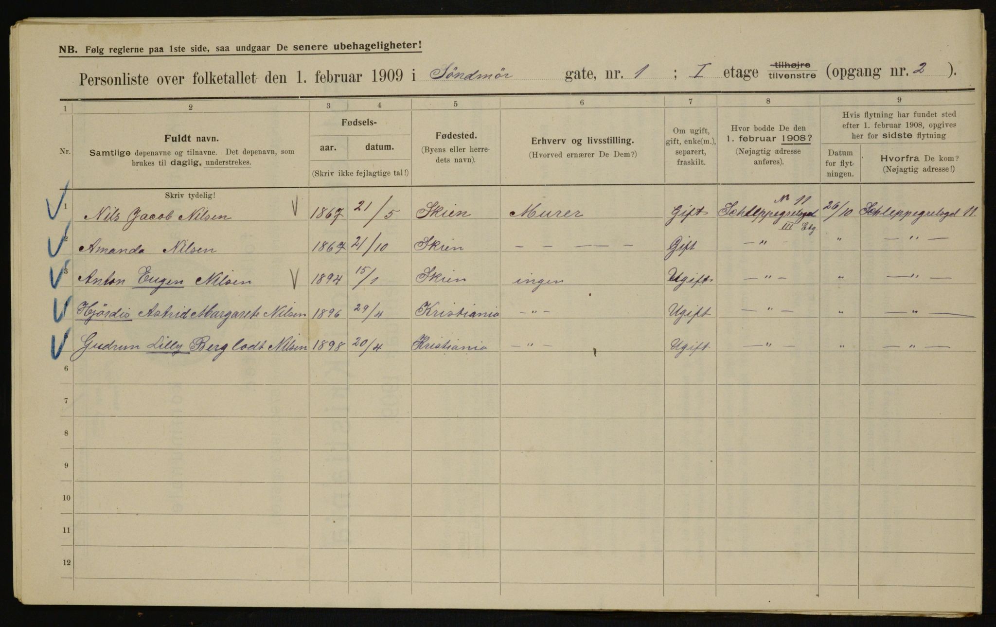 OBA, Kommunal folketelling 1.2.1909 for Kristiania kjøpstad, 1909, s. 94689