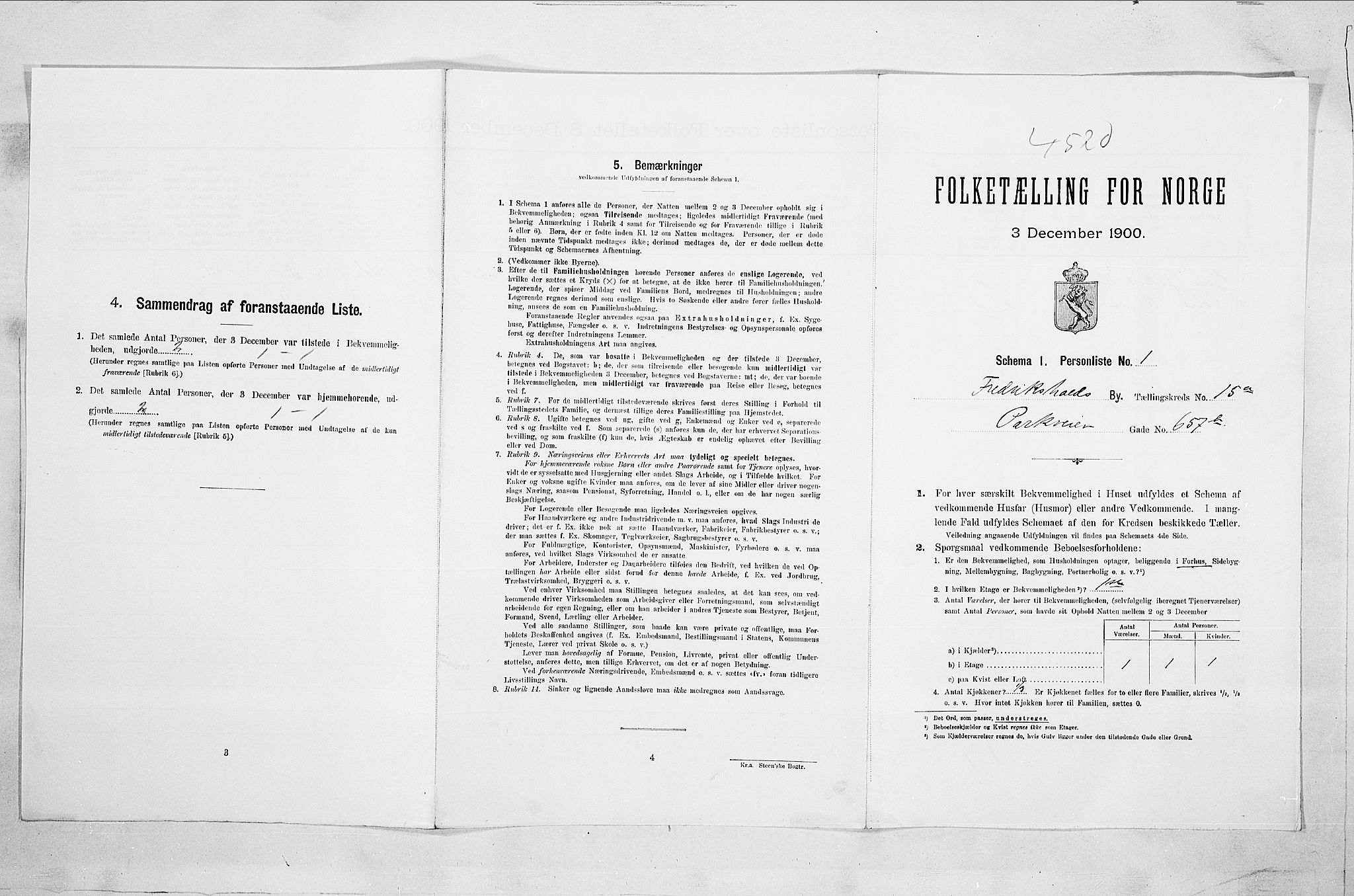 SAO, Folketelling 1900 for 0101 Fredrikshald kjøpstad, 1900