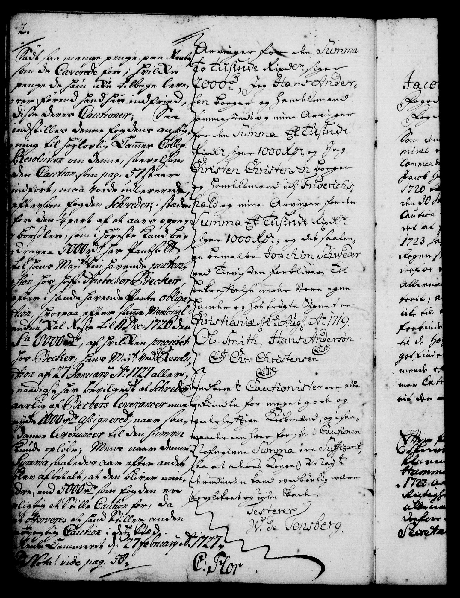 Rentekammeret, Kammerkanselliet, RA/EA-3111/G/Gh/Ghd/L0001: Kausjonsprotokoll med register (merket RK 53.39), 1719-1725, s. 2