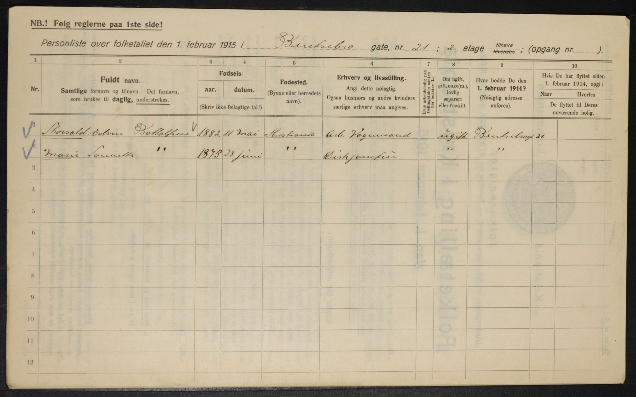 OBA, Kommunal folketelling 1.2.1915 for Kristiania, 1915, s. 3538