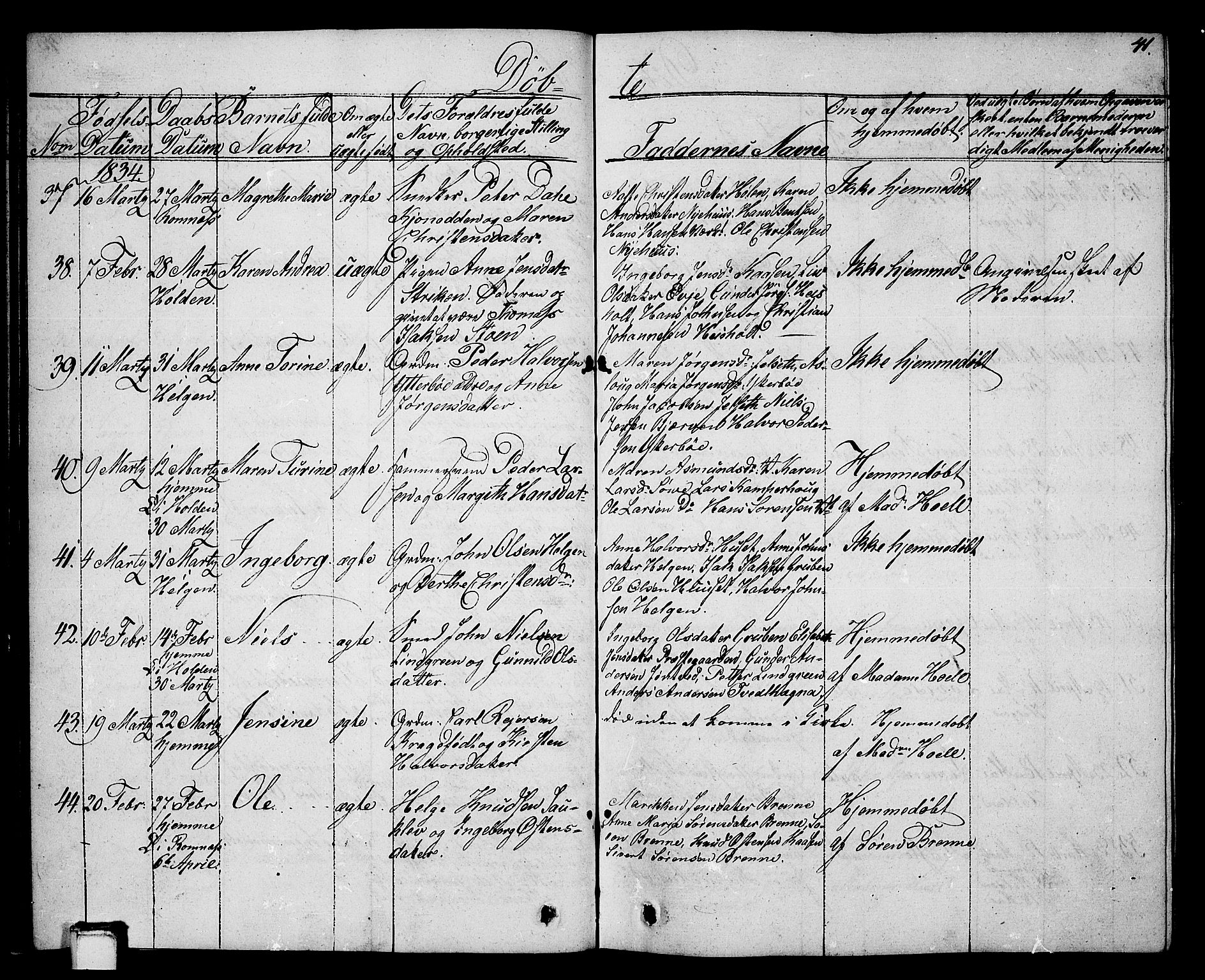 Holla kirkebøker, AV/SAKO-A-272/G/Ga/L0002: Klokkerbok nr. I 2, 1830-1848, s. 41