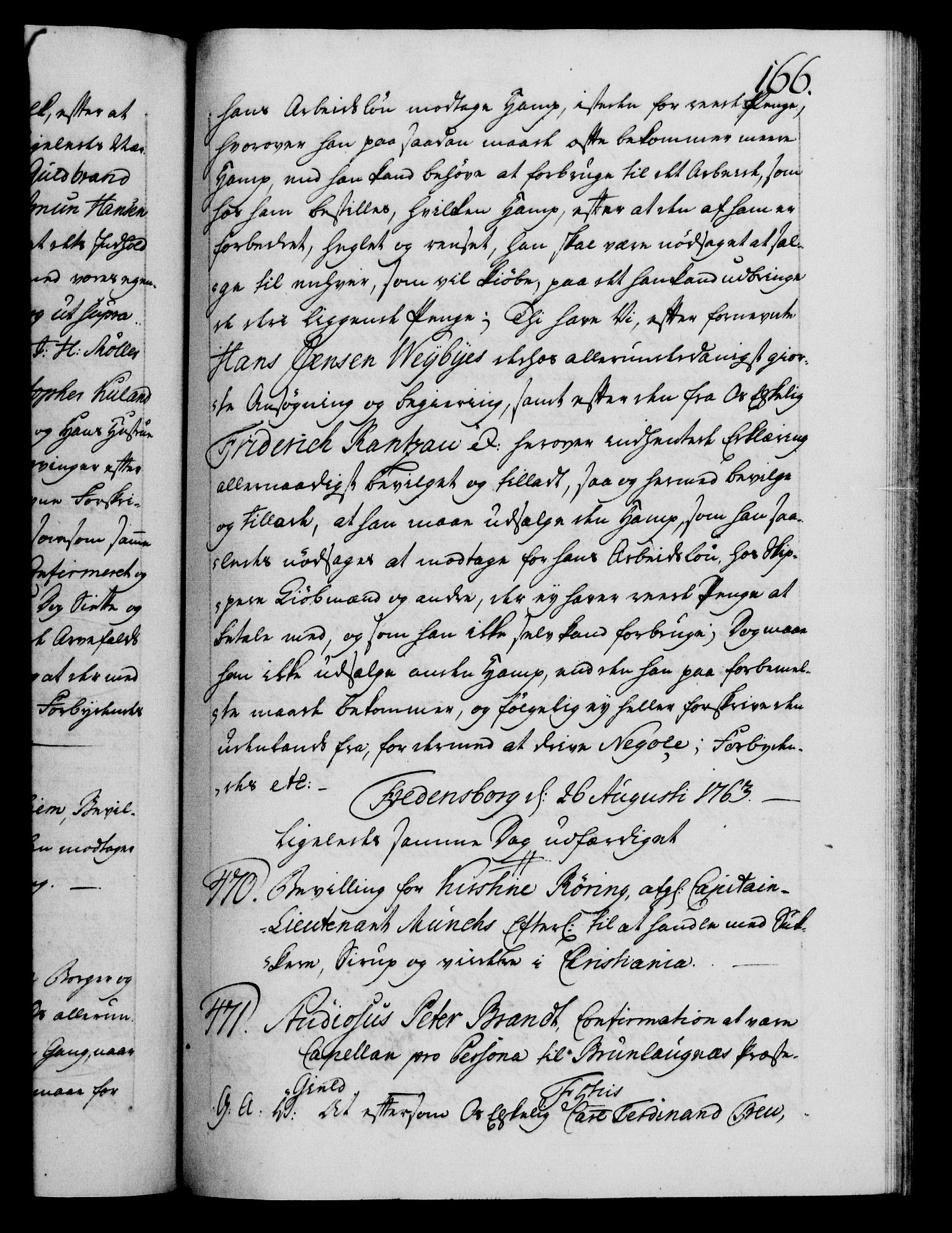 Danske Kanselli 1572-1799, RA/EA-3023/F/Fc/Fca/Fcaa/L0042: Norske registre, 1763-1766, s. 166a