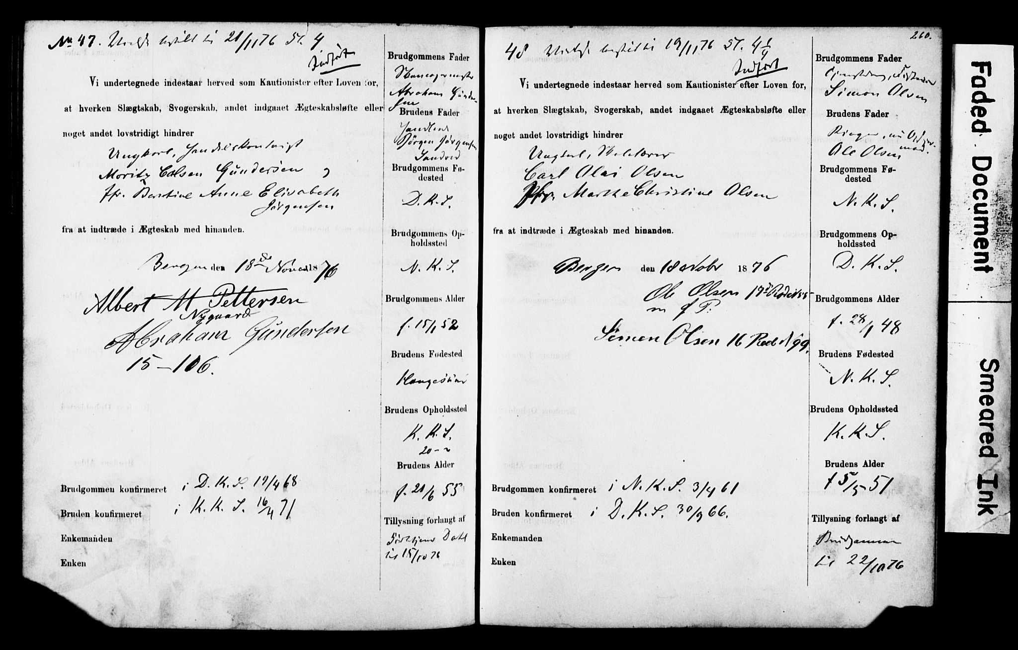 Korskirken sokneprestembete, SAB/A-76101: Forlovererklæringer nr. II.5.4, 1871-1878, s. 260