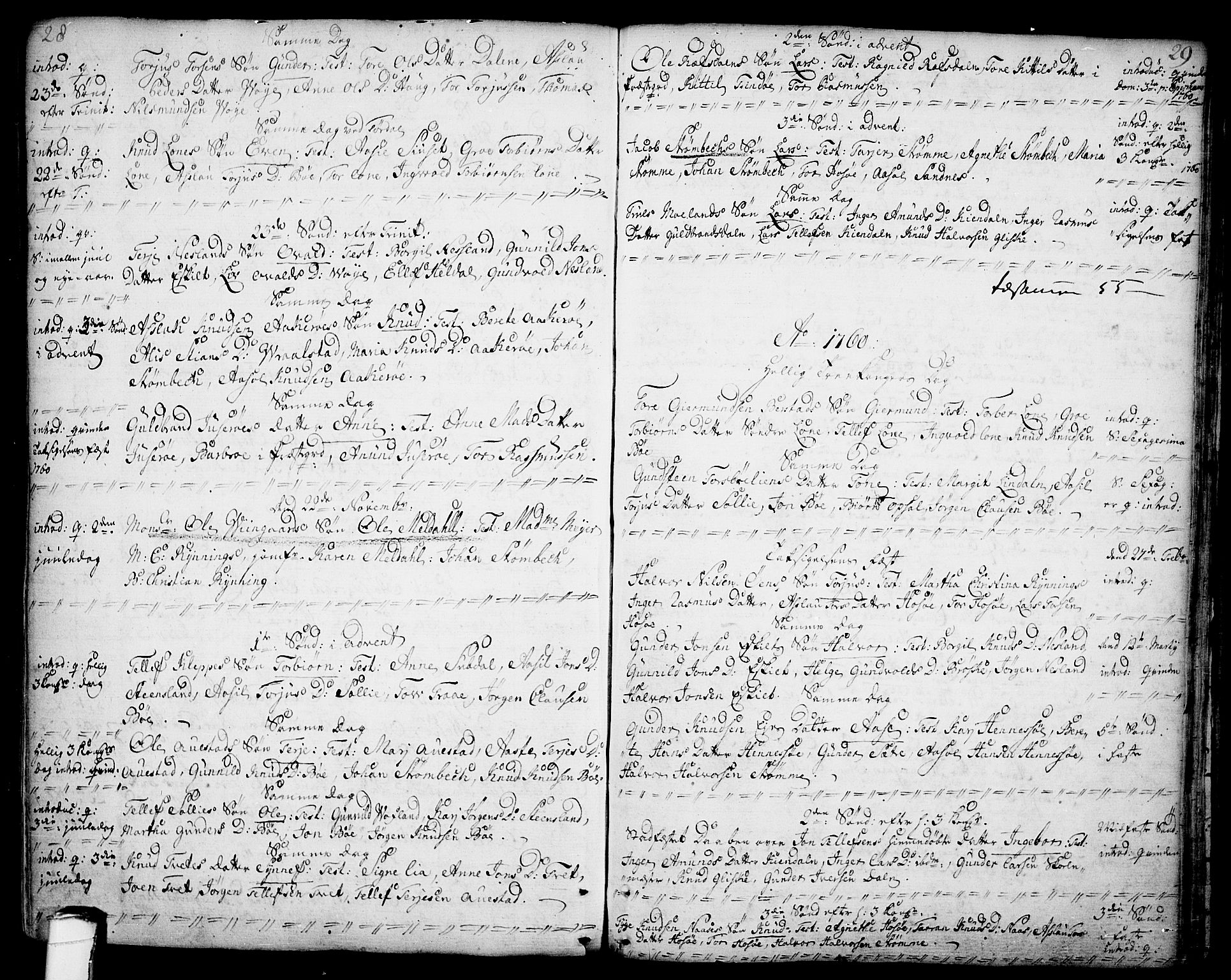 Drangedal kirkebøker, AV/SAKO-A-258/F/Fa/L0001: Ministerialbok nr. 1, 1697-1767, s. 28-29