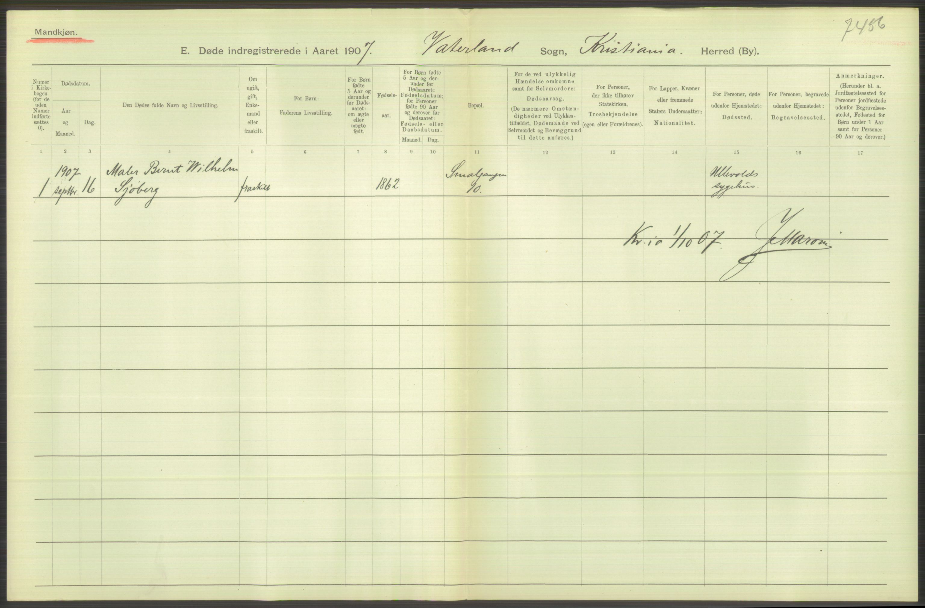 Statistisk sentralbyrå, Sosiodemografiske emner, Befolkning, RA/S-2228/D/Df/Dfa/Dfae/L0009: Kristiania: Døde, 1907, s. 154