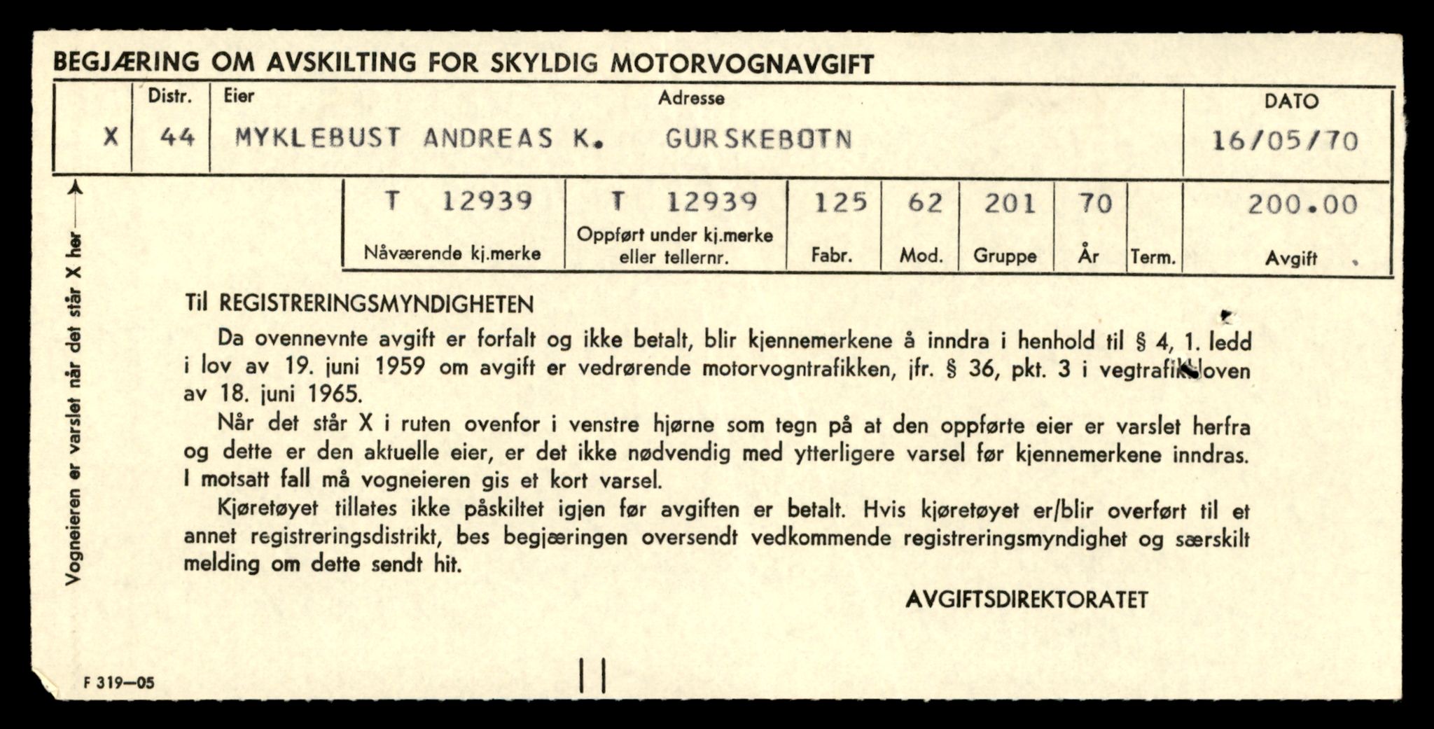 Møre og Romsdal vegkontor - Ålesund trafikkstasjon, AV/SAT-A-4099/F/Fe/L0036: Registreringskort for kjøretøy T 12831 - T 13030, 1927-1998, s. 1705