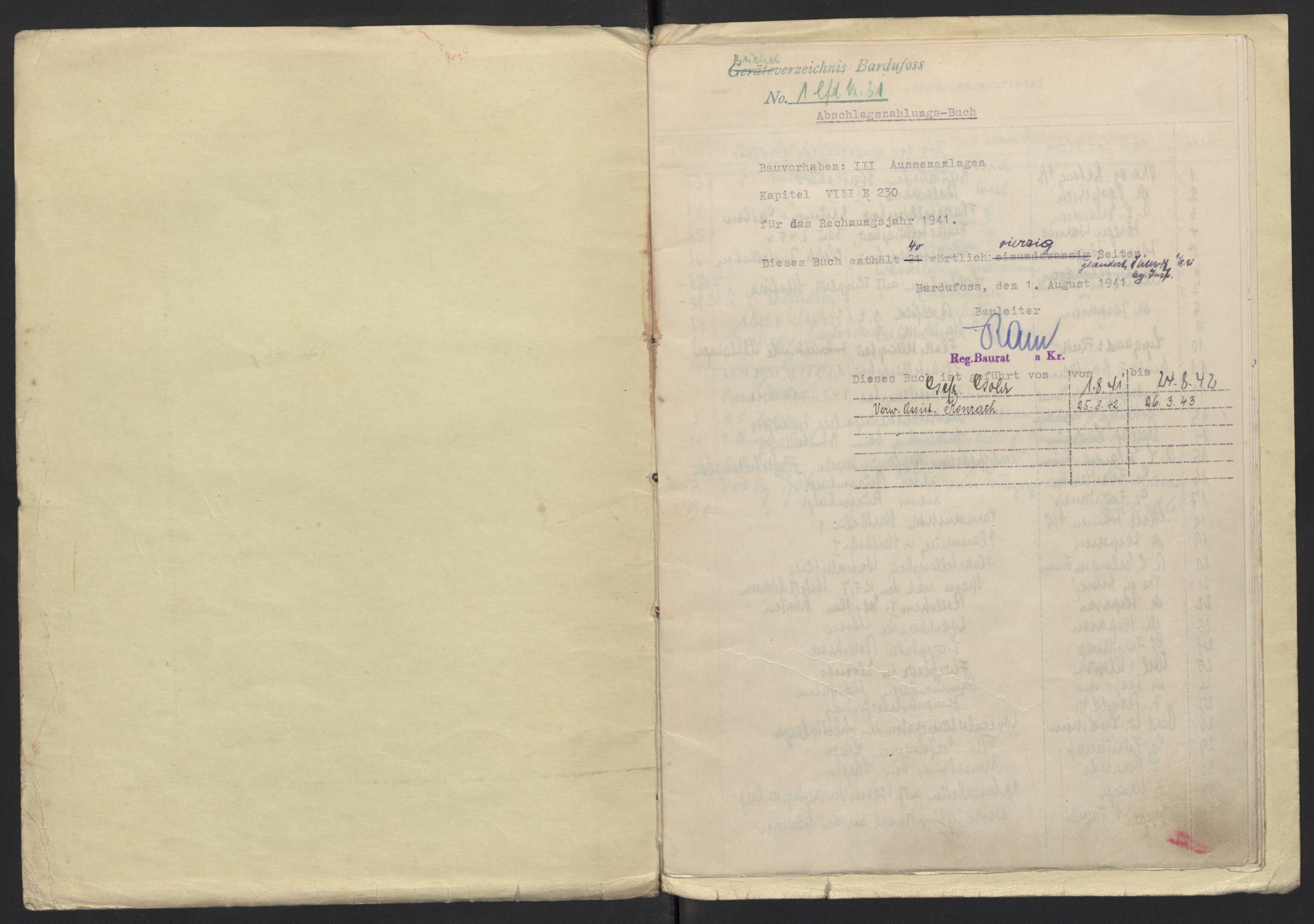 Tyske arkiver, Organisation Todt (OT), Einsatzgruppe Wiking, AV/RA-RAFA-2188/2/F/Fg/Fgb/L0005: Bltg. L.W. Bardufoss: Diverse regnskapsbøker, 1940