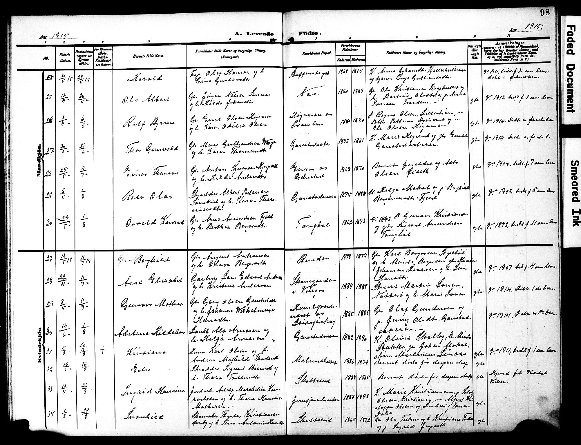 Eidskog prestekontor, AV/SAH-PREST-026/H/Ha/Hab/L0003: Klokkerbok nr. 3, 1904-1919, s. 98