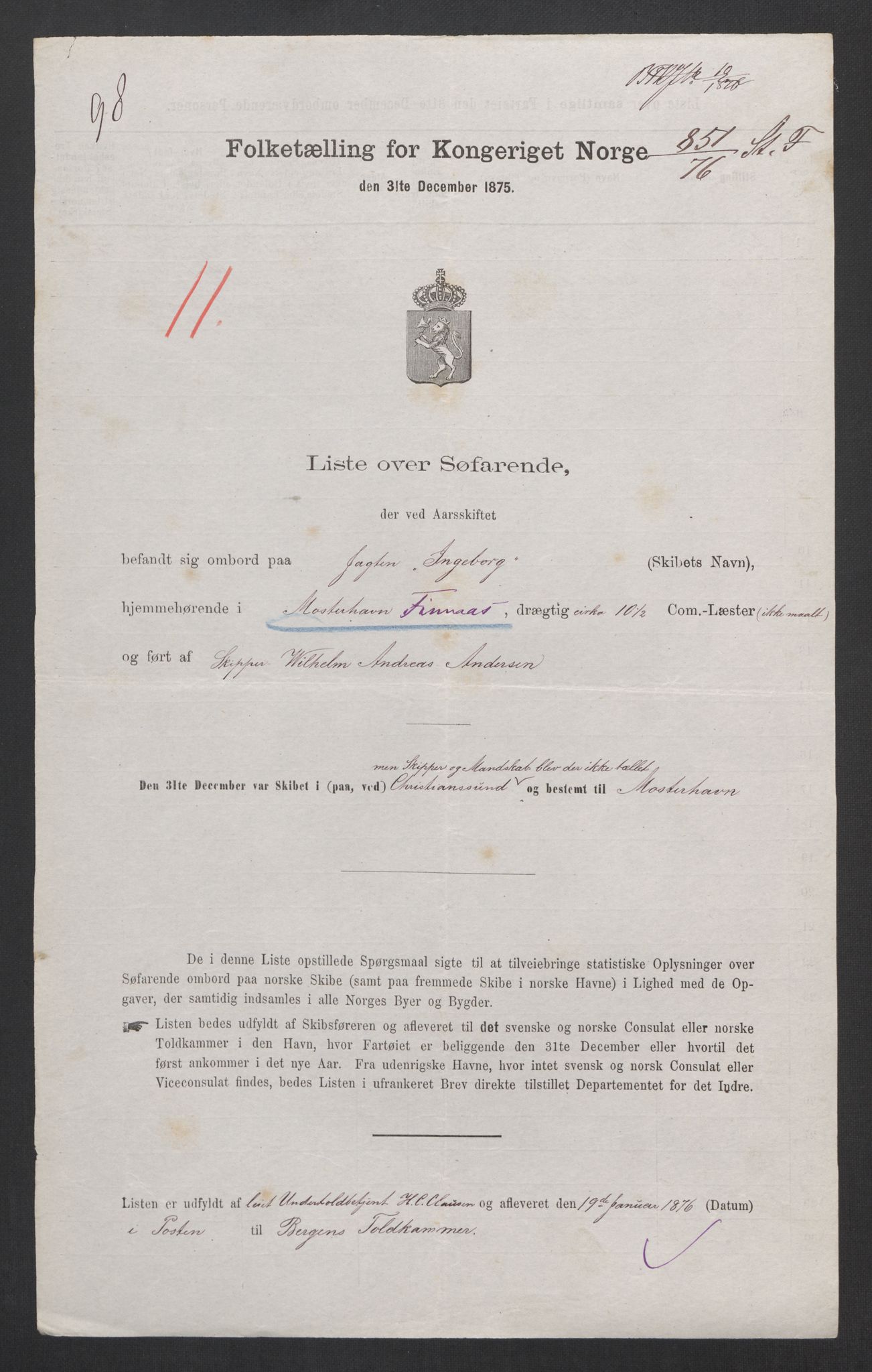 RA, Folketelling 1875, skipslister: Skip i innenrikske havner, hjemmehørende i 1) landdistrikter, 2) forskjellige steder, 3) utlandet, 1875, s. 110