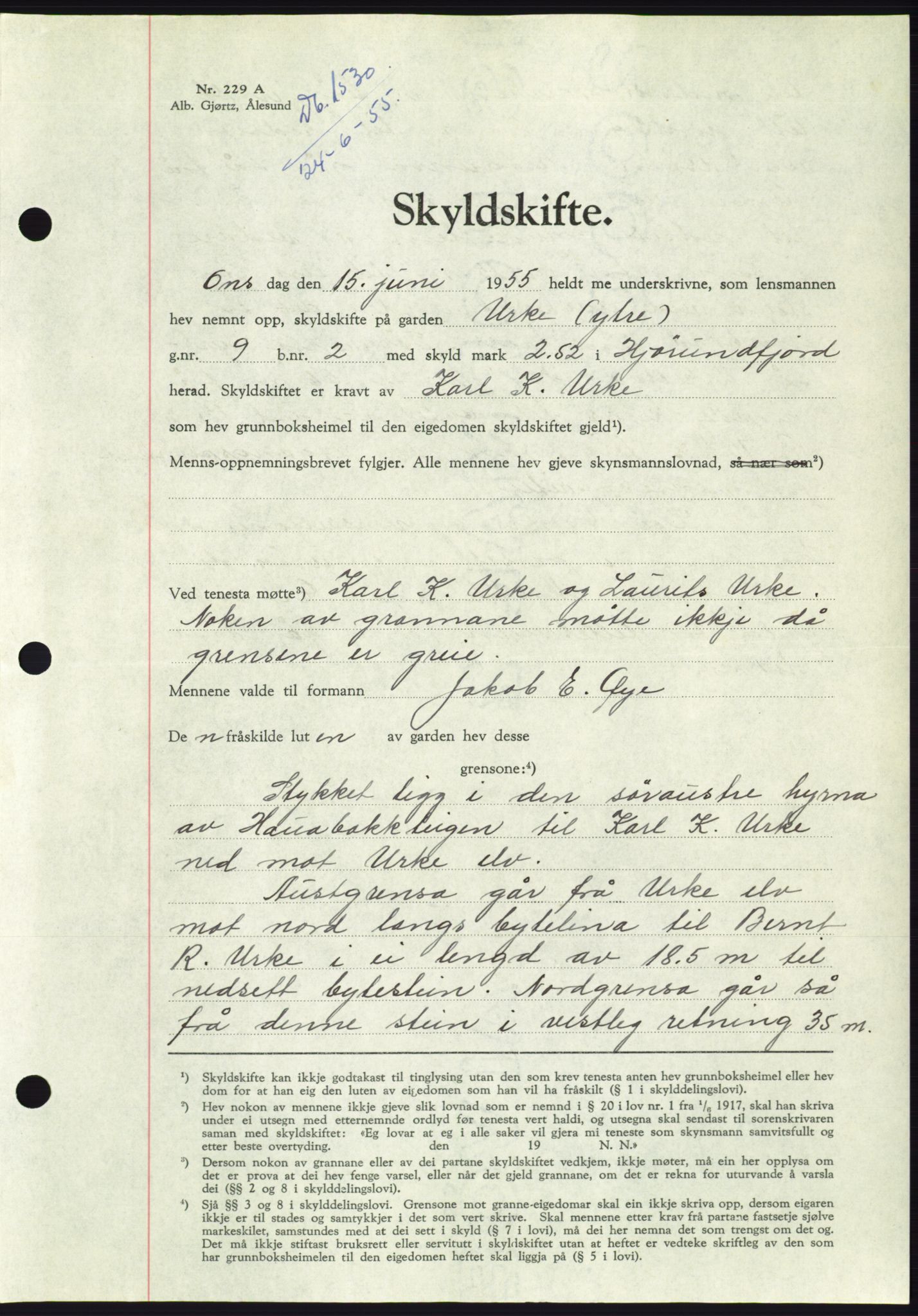 Søre Sunnmøre sorenskriveri, AV/SAT-A-4122/1/2/2C/L0101: Pantebok nr. 27A, 1955-1955, Dagboknr: 1530/1955