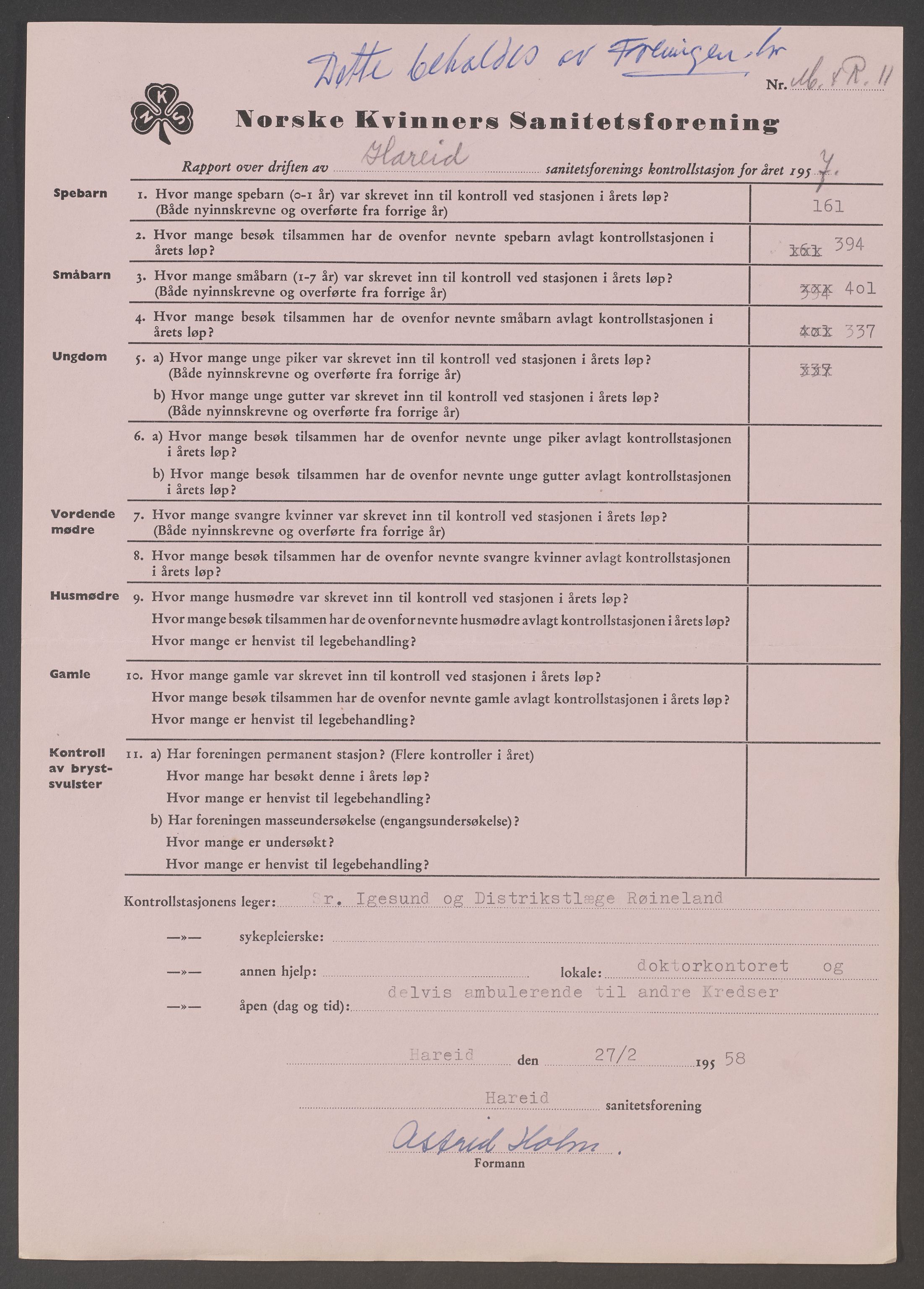 Hareid sanitetslag, IKAM/P-00271/A/Ab/L0001/0006: Årsmeldinger og regnskap / Årsmeldinger og regnskap, 1957