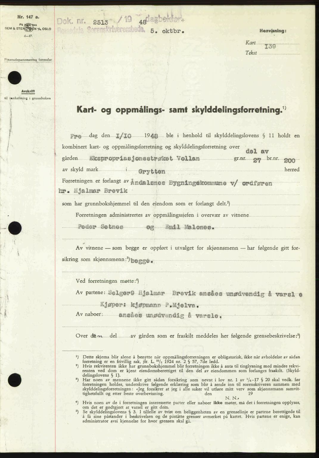 Romsdal sorenskriveri, SAT/A-4149/1/2/2C: Pantebok nr. A27, 1948-1948, Dagboknr: 2513/1948