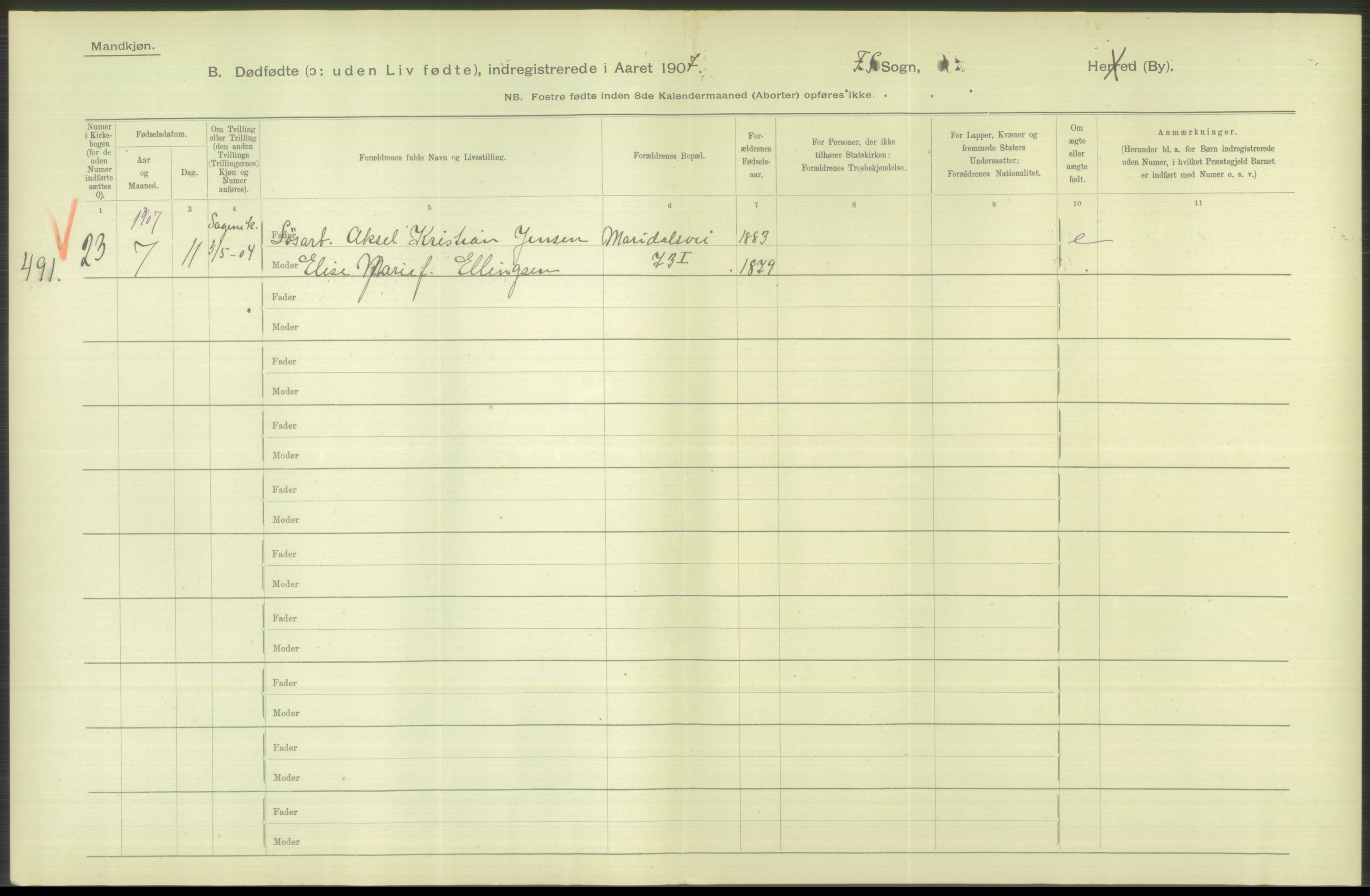 Statistisk sentralbyrå, Sosiodemografiske emner, Befolkning, AV/RA-S-2228/D/Df/Dfa/Dfae/L0010: Kristiania: Døde, dødfødte, 1907, s. 16