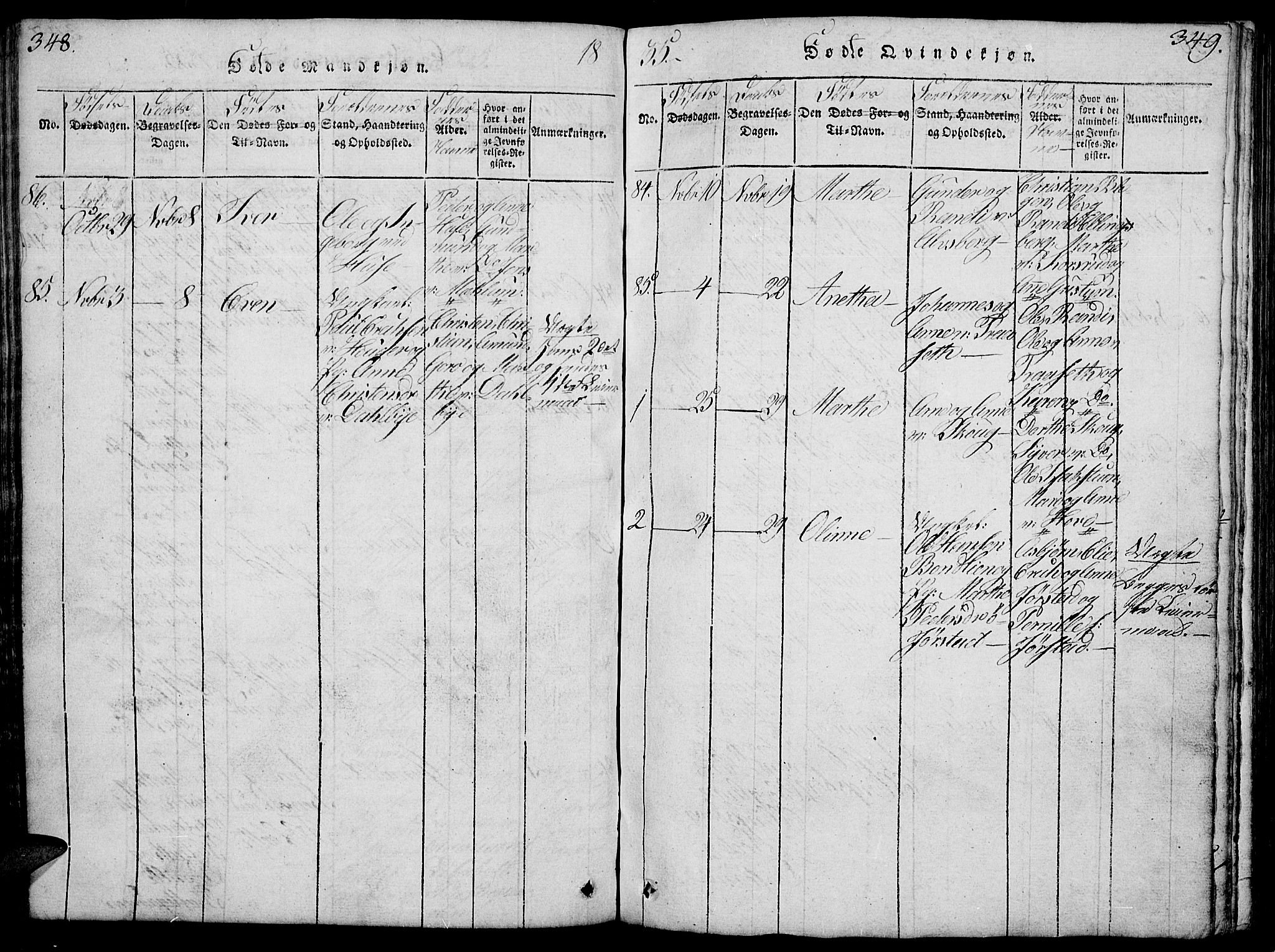 Fåberg prestekontor, SAH/PREST-086/H/Ha/Hab/L0004: Klokkerbok nr. 4, 1818-1837, s. 348-349